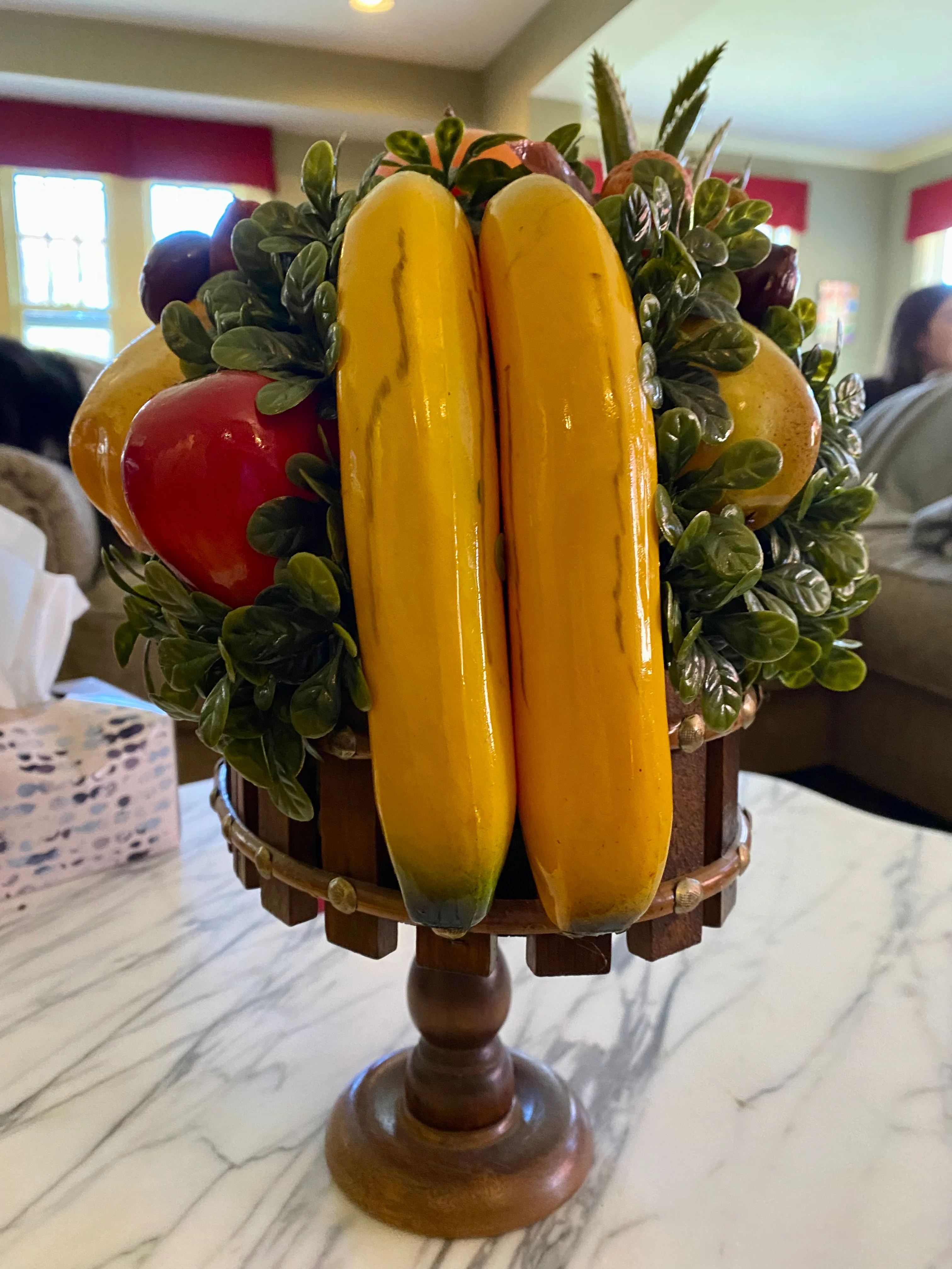 50s/60s Mcm Faux Fruit N Nut Basket Arrangement Decor Wax - Image 3