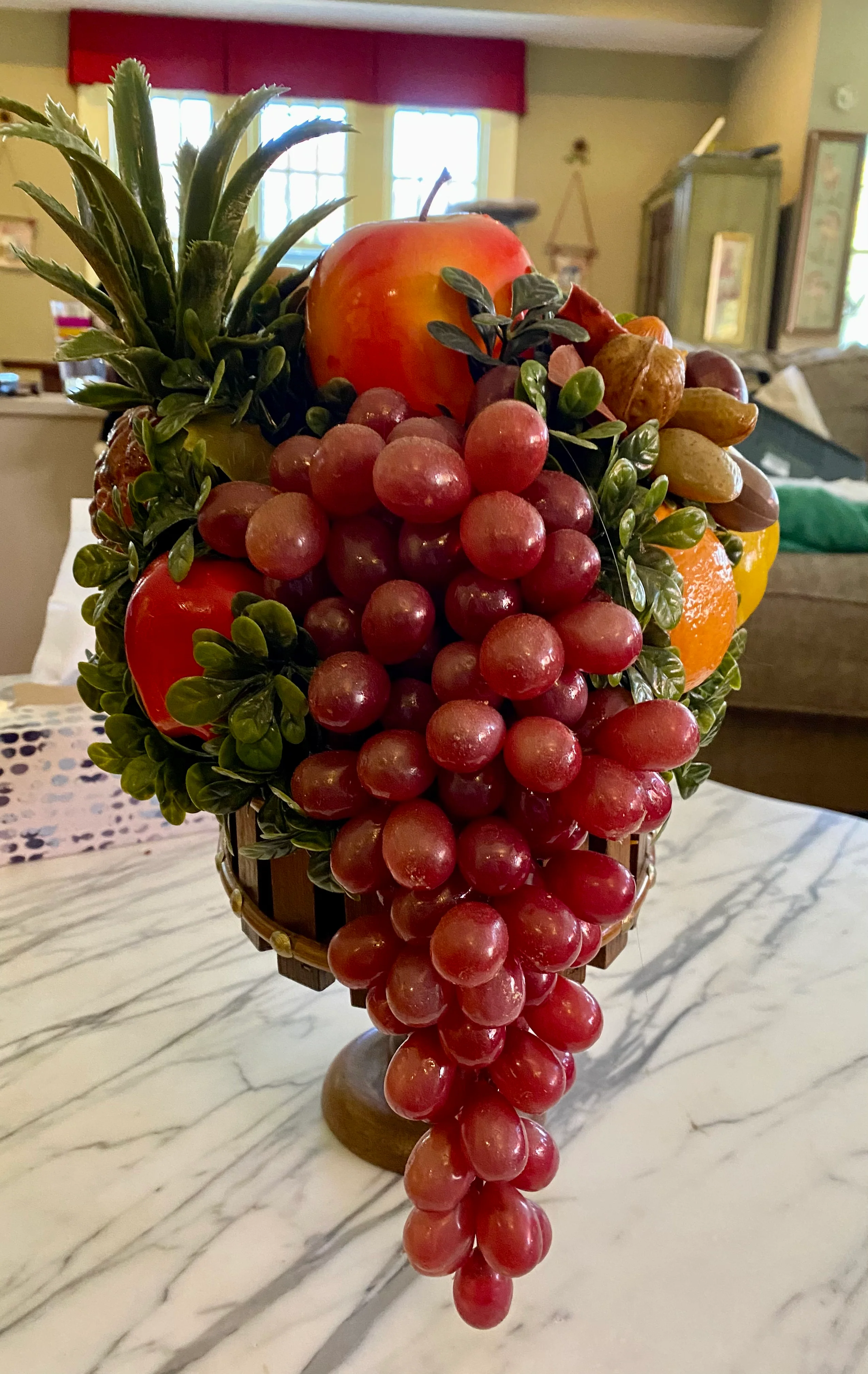 50s/60s Mcm Faux Fruit N Nut Basket Arrangement Decor Wax - Image 4