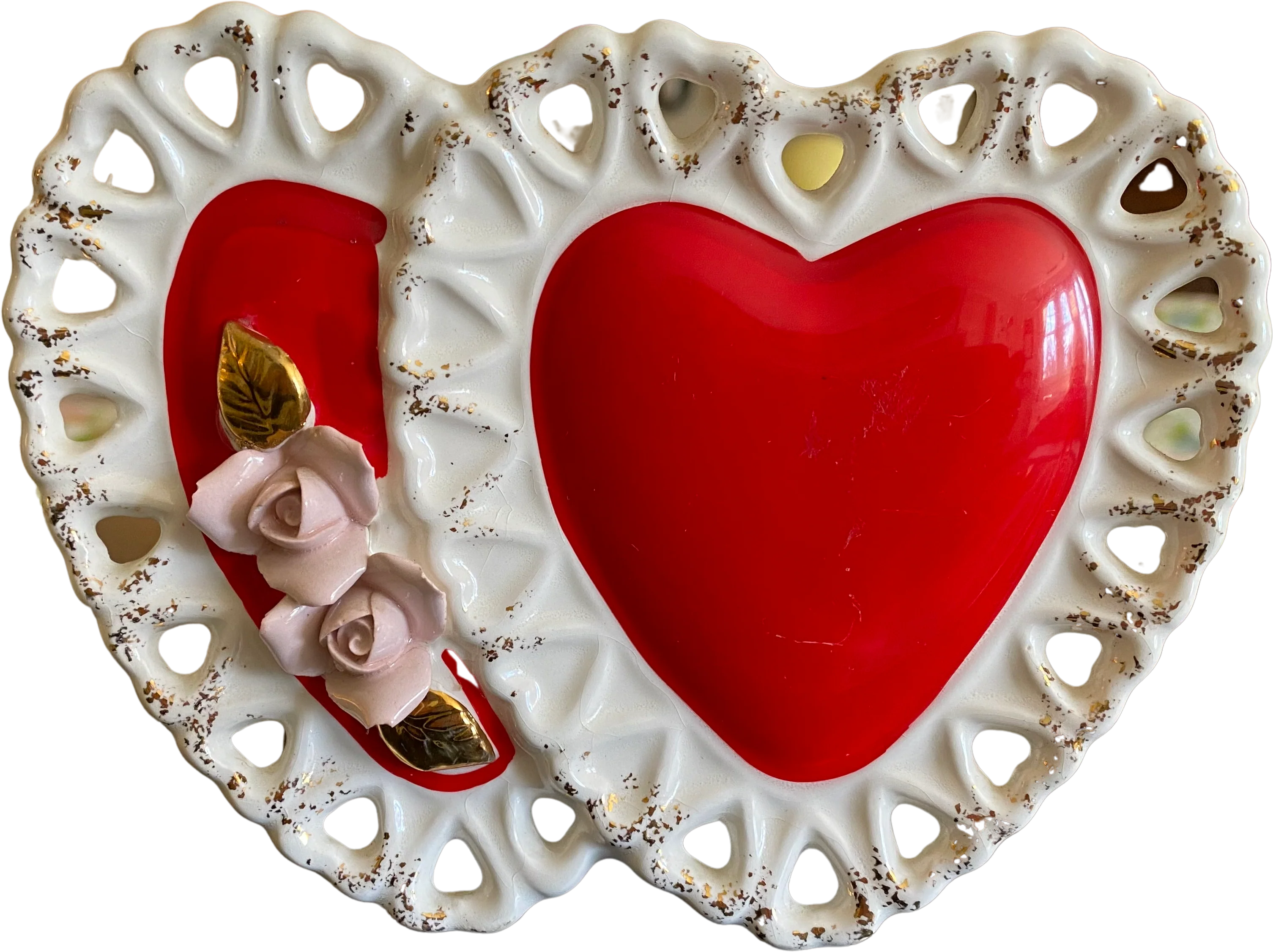 50s/60s Mcm Valentine's Heart Planter W Gold Trim 5154 by Sampson Import Co
