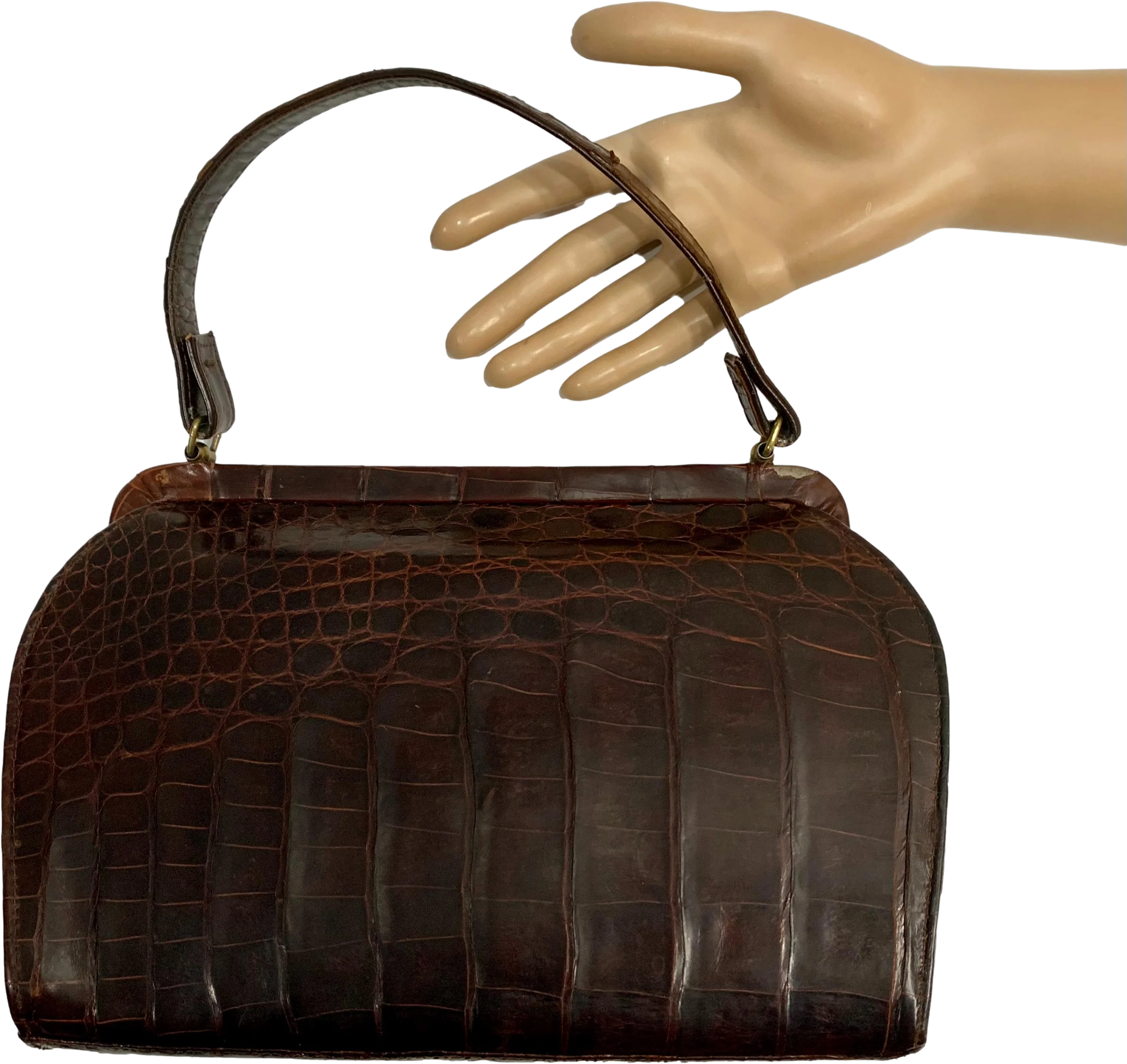 50s/60s Mid Century Alligator Skin Kelly Bag Frame Purse - Image 2
