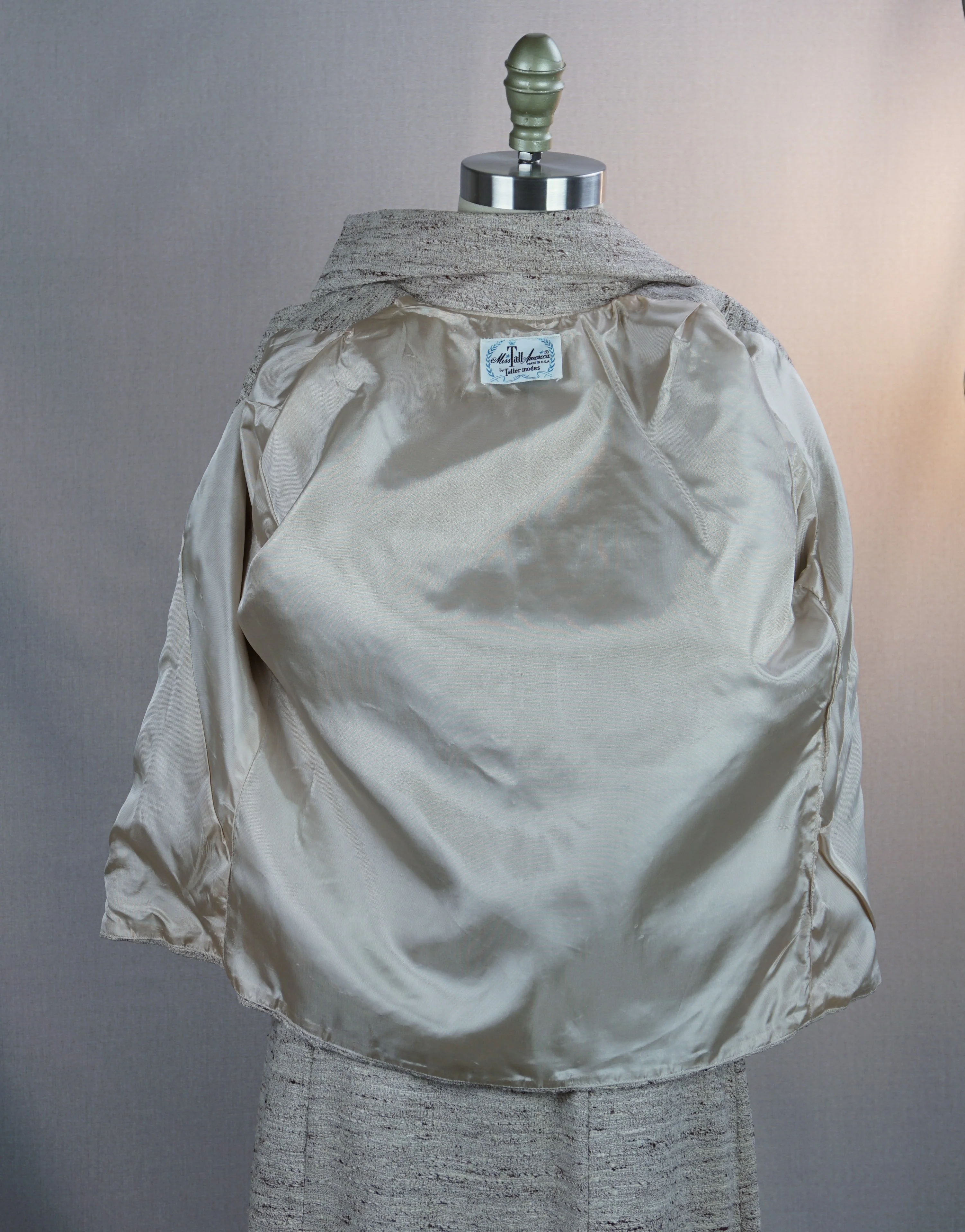 50s/60s Midi Beige Nubby Dress And Jacket By Miss Tall America - Image 11