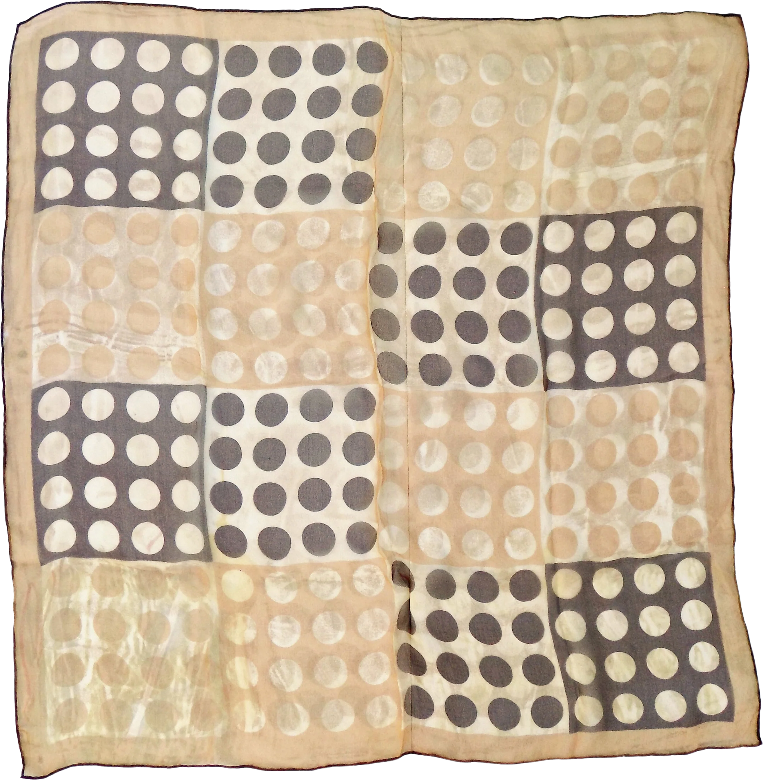 50s-60s Mod Polka Dot Silk Crepe Mcm Soft Brown and Tan Neck Hair Head Scarf