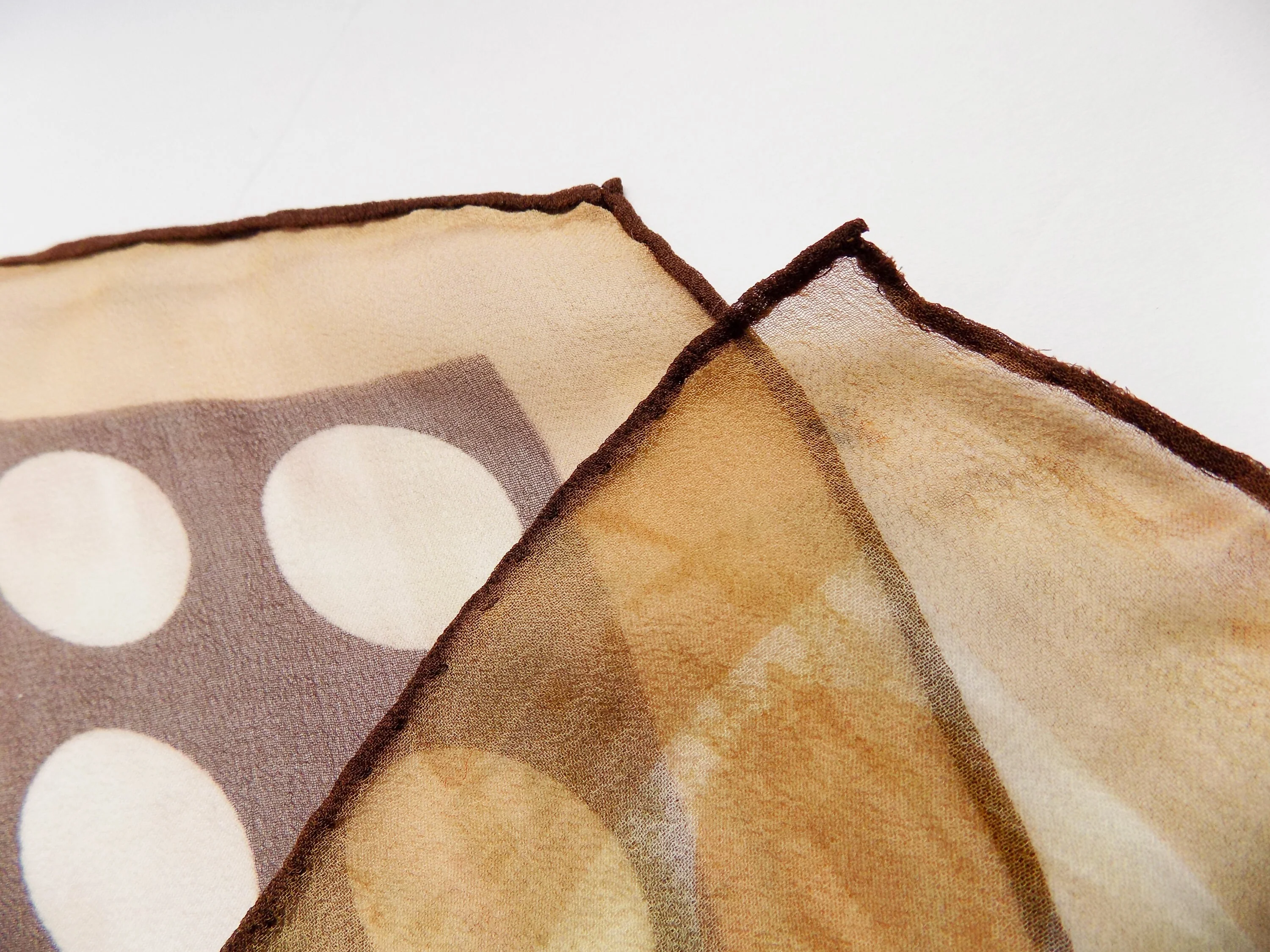 50s-60s Mod Polka Dot Silk Crepe Mcm Soft Brown and Tan Neck Hair Head Scarf - Image 4