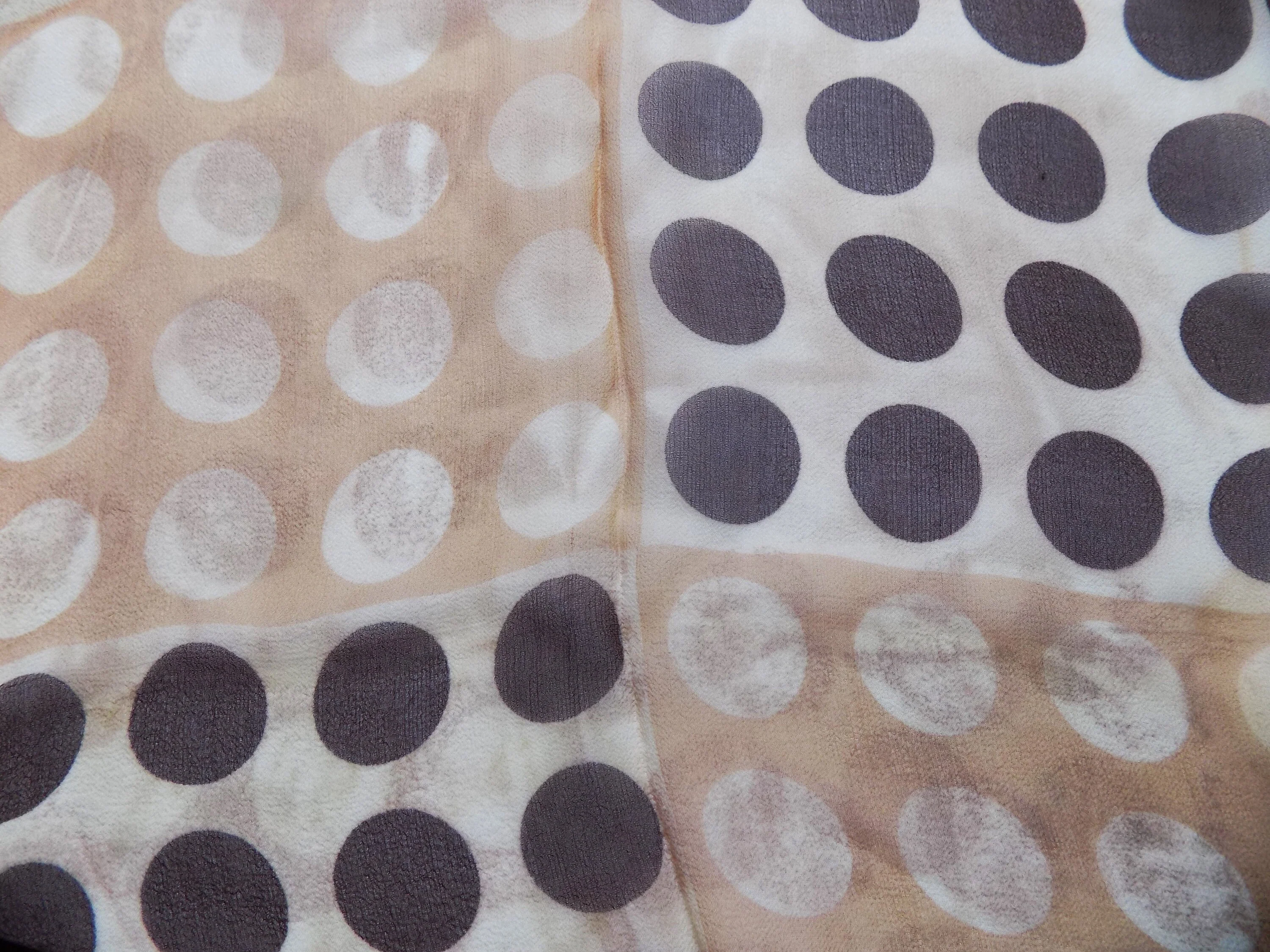 50s-60s Mod Polka Dot Silk Crepe Mcm Soft Brown and Tan Neck Hair Head Scarf - Image 5