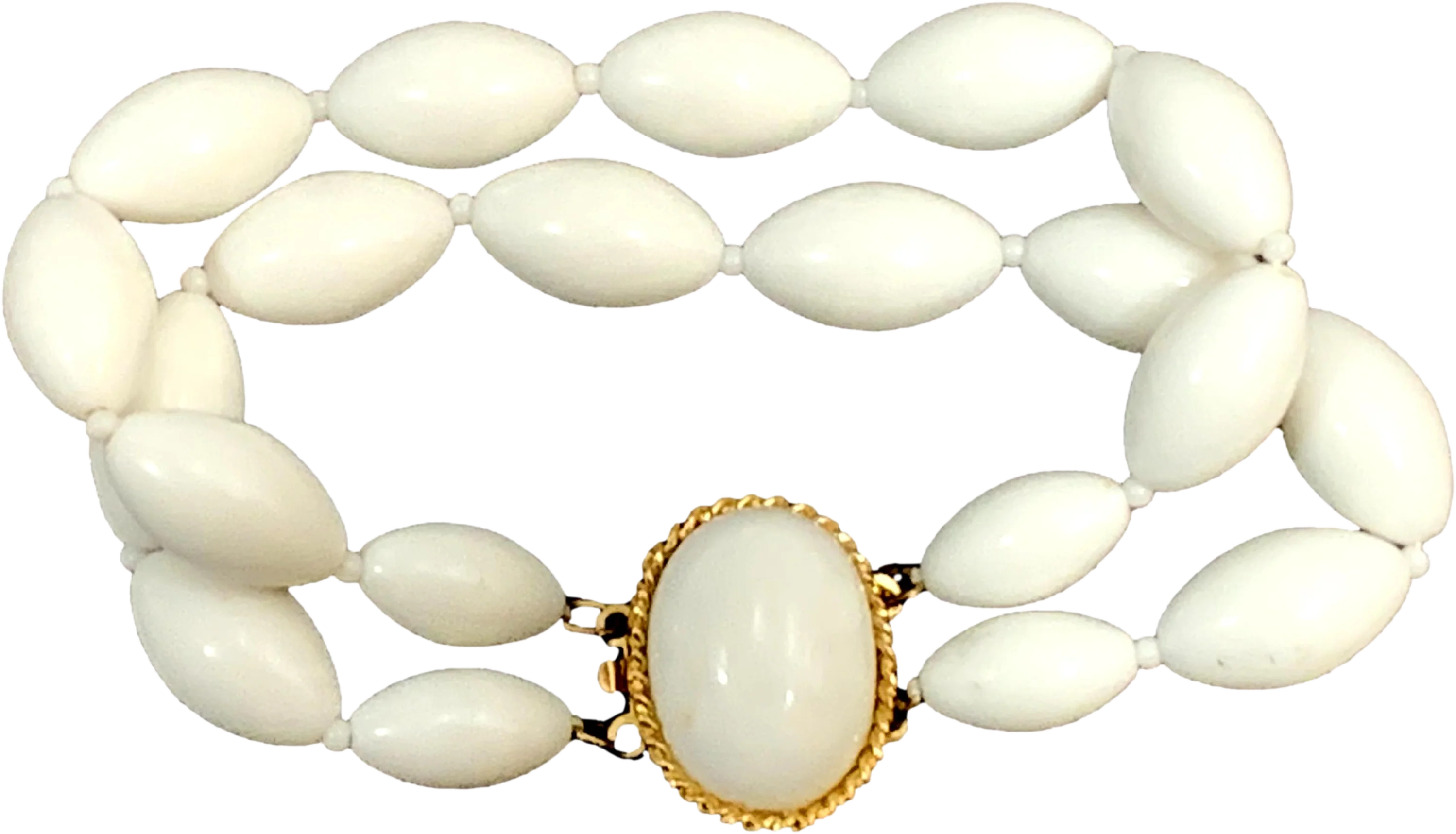 50s/60s Mod White Beaded Double Strand Bracelet With Clasp - Image 2