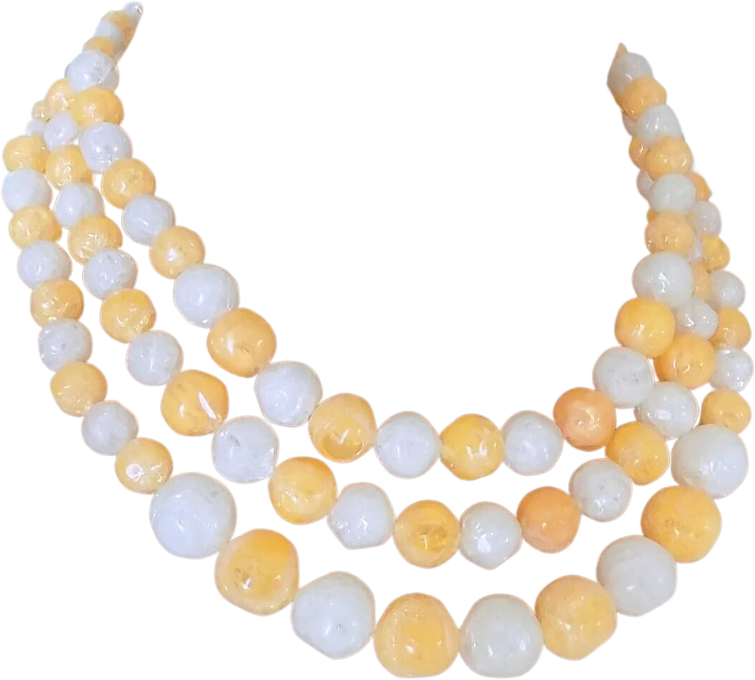 50s 60s Mrs Maisel Three Strand Necklace of Plastic Beads with Your Choice of White Glitter Or Pale Coral Button Clip Earrings by Mrs. Maisel