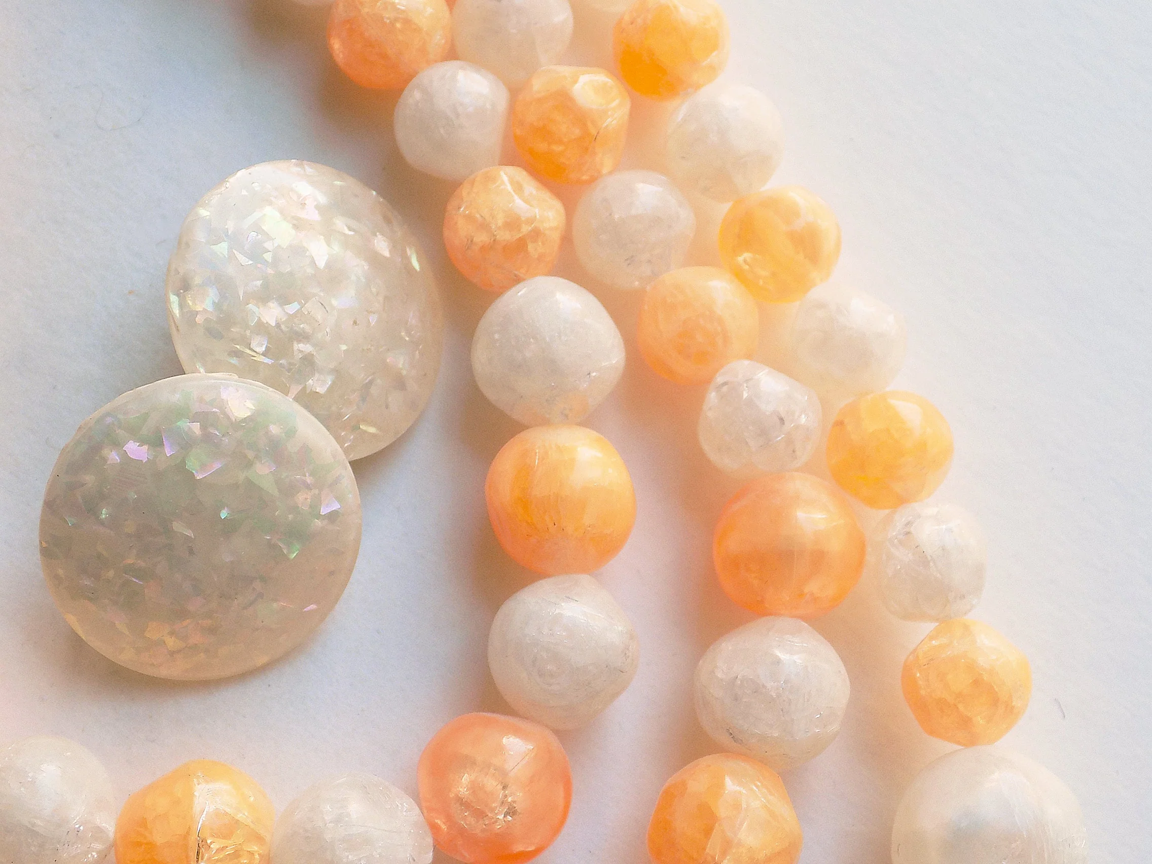 50s 60s Mrs Maisel Three Strand Necklace of Plastic Beads with Your Choice of White Glitter Or Pale Coral Button Clip Earrings by Mrs. Maisel - Image 3