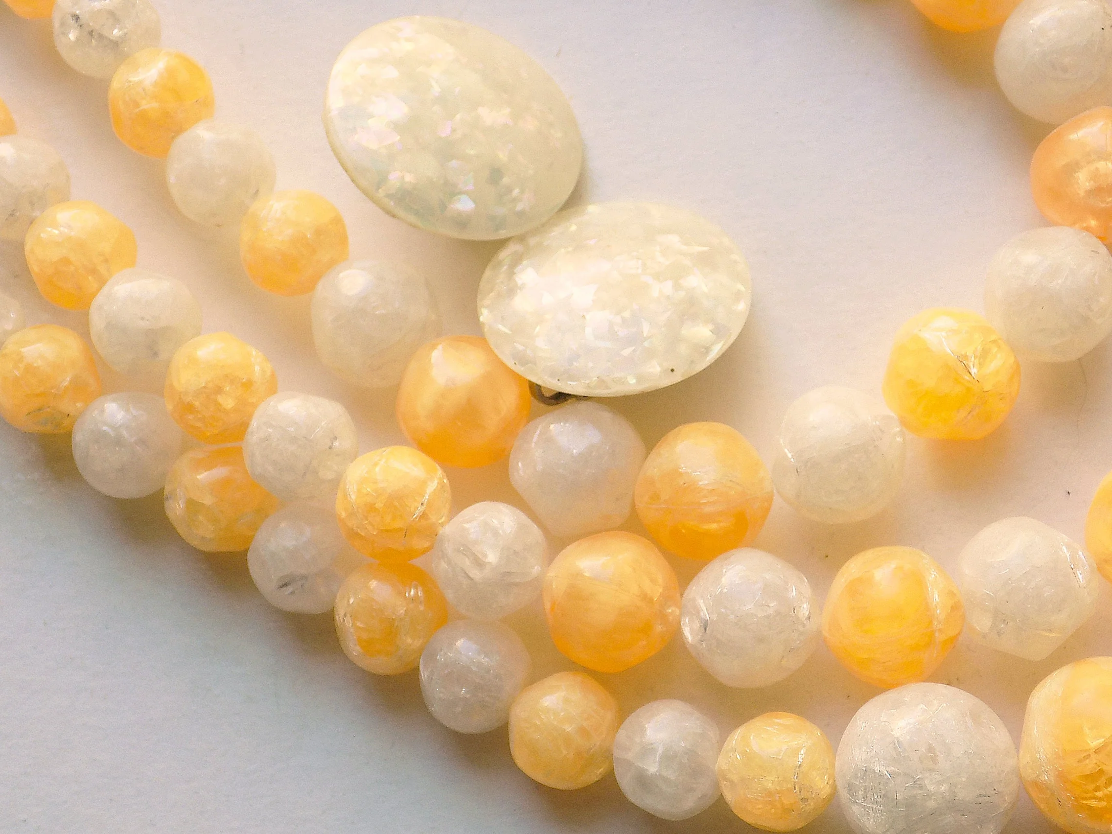 50s 60s Mrs Maisel Three Strand Necklace of Plastic Beads with Your Choice of White Glitter Or Pale Coral Button Clip Earrings by Mrs. Maisel - Image 5