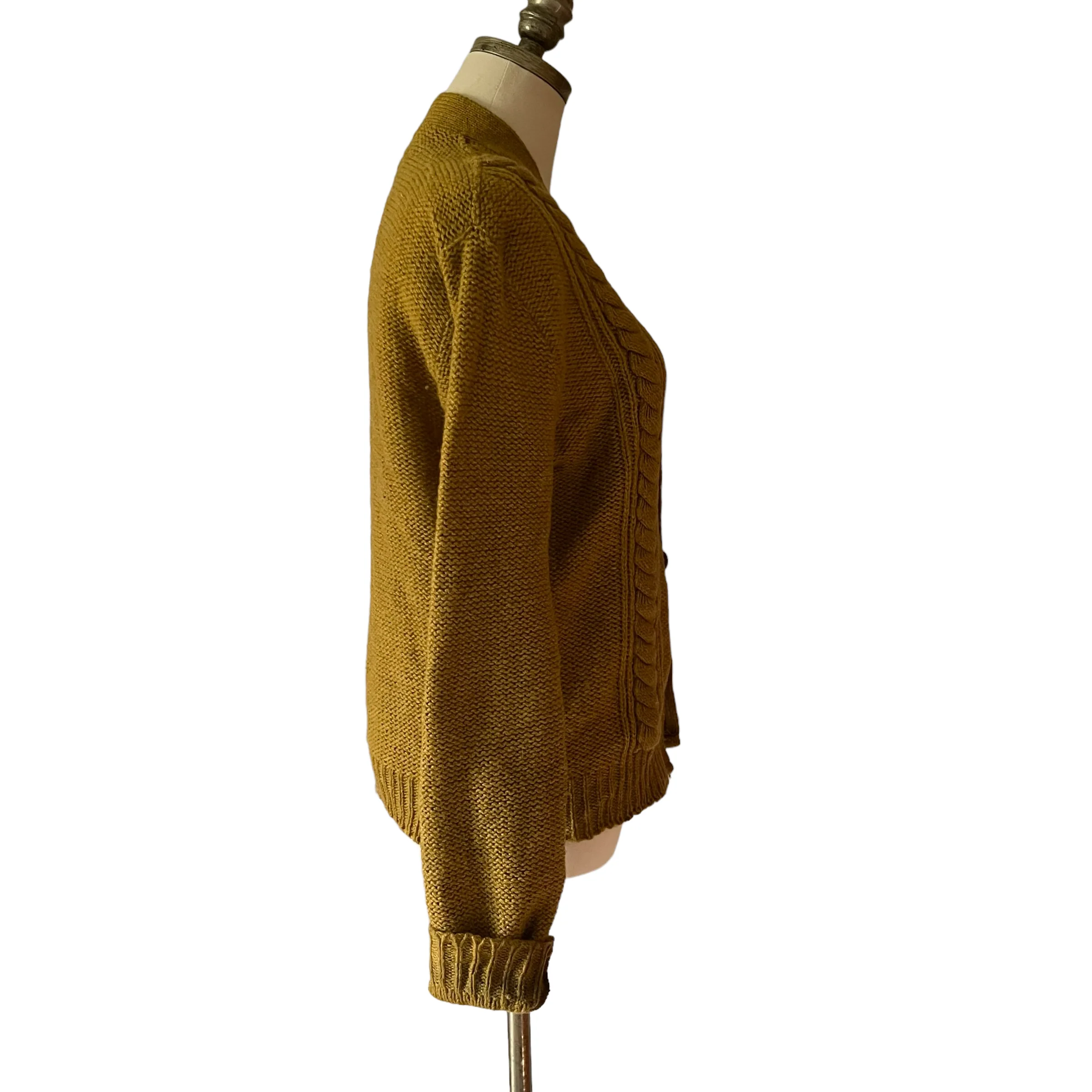 50s/60s Mustard Yellow Wool Chunky Knit Cardigan - Image 4