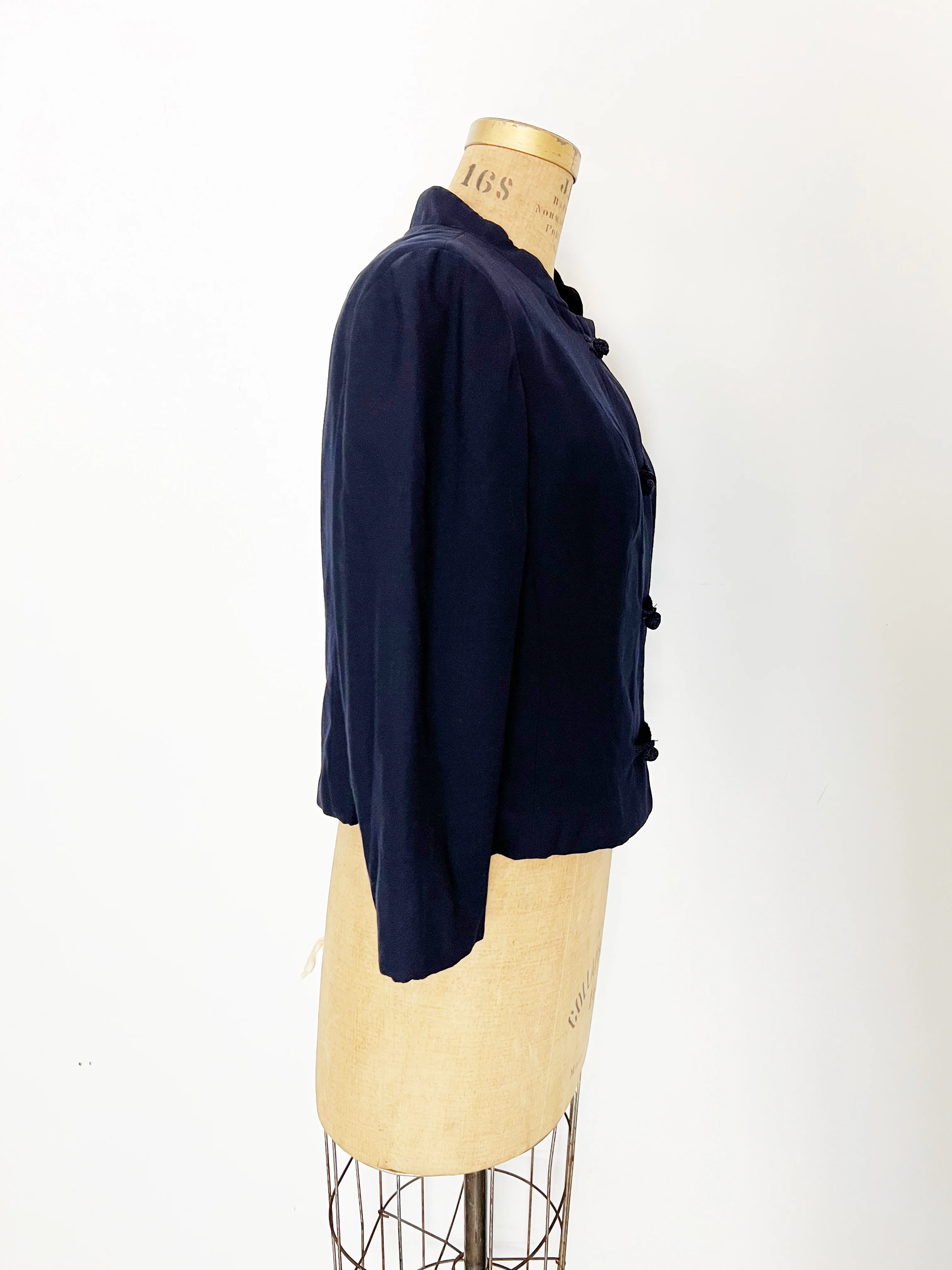 50s/60s Navy Blue Boxy Crepe Jacket By Granat - Image 4