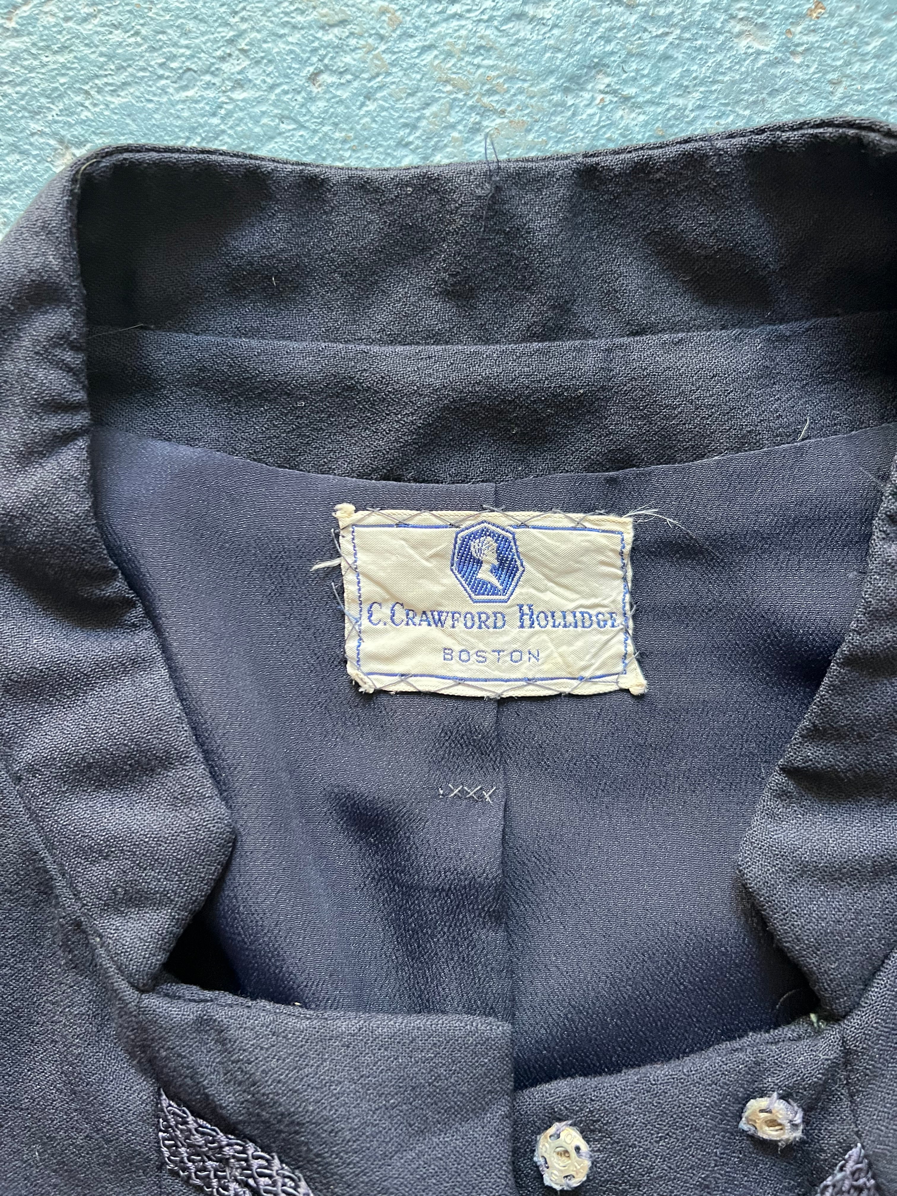 50s/60s Navy Blue Boxy Crepe Jacket By Granat - Image 5