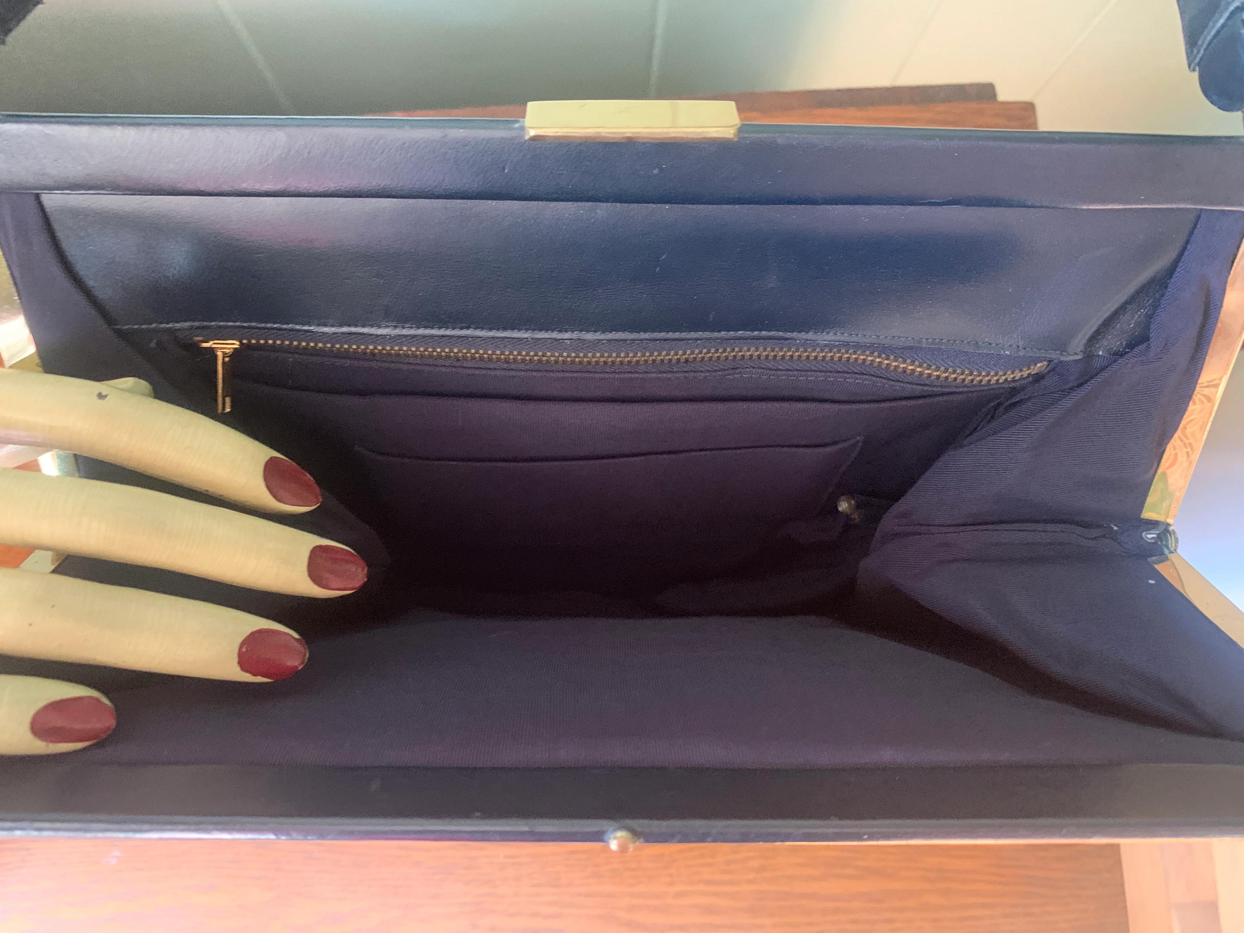 50s/60s Navy Blue Leather Top Handle Handbag By Jana Bags - Image 8