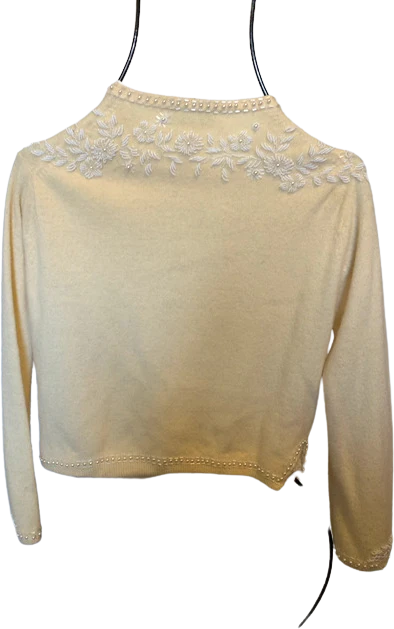 50s/60s Off White Detailed Beaded Sweater By Silverhouse - Image 2