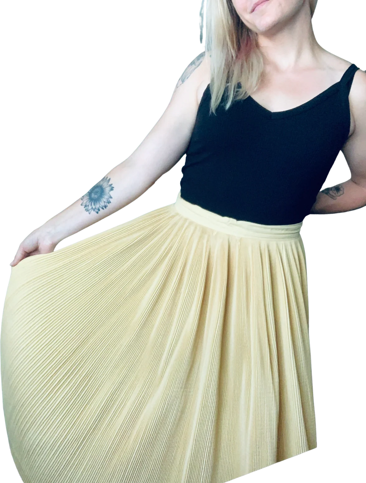 50s/60s Pale Yellow Plisse Pleated Midi Tennis Skirt By Ivy League Originals