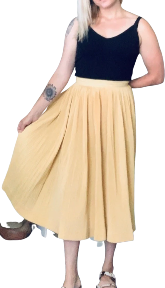 50s/60s Pale Yellow Plisse Pleated Midi Tennis Skirt By Ivy League Originals - Image 13