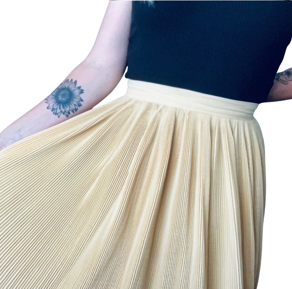 50s/60s Pale Yellow Plisse Pleated Midi Tennis Skirt By Ivy League Originals - Image 2