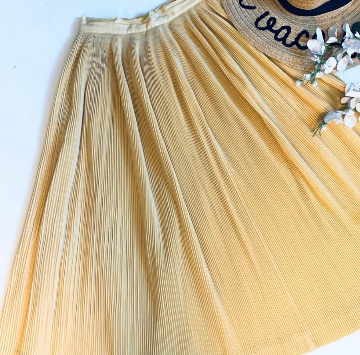 50s/60s Pale Yellow Plisse Pleated Midi Tennis Skirt By Ivy League Originals - Image 6