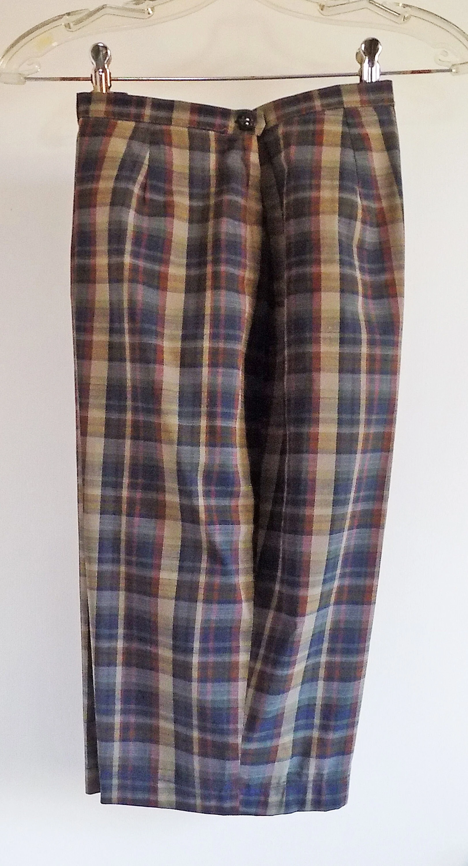 50s-60s Pedal Pushers Clam Diggers Capri Pants Rockabilly Rnr Pin Up Atomic Maroon Navy Plaid Cotton - Image 3