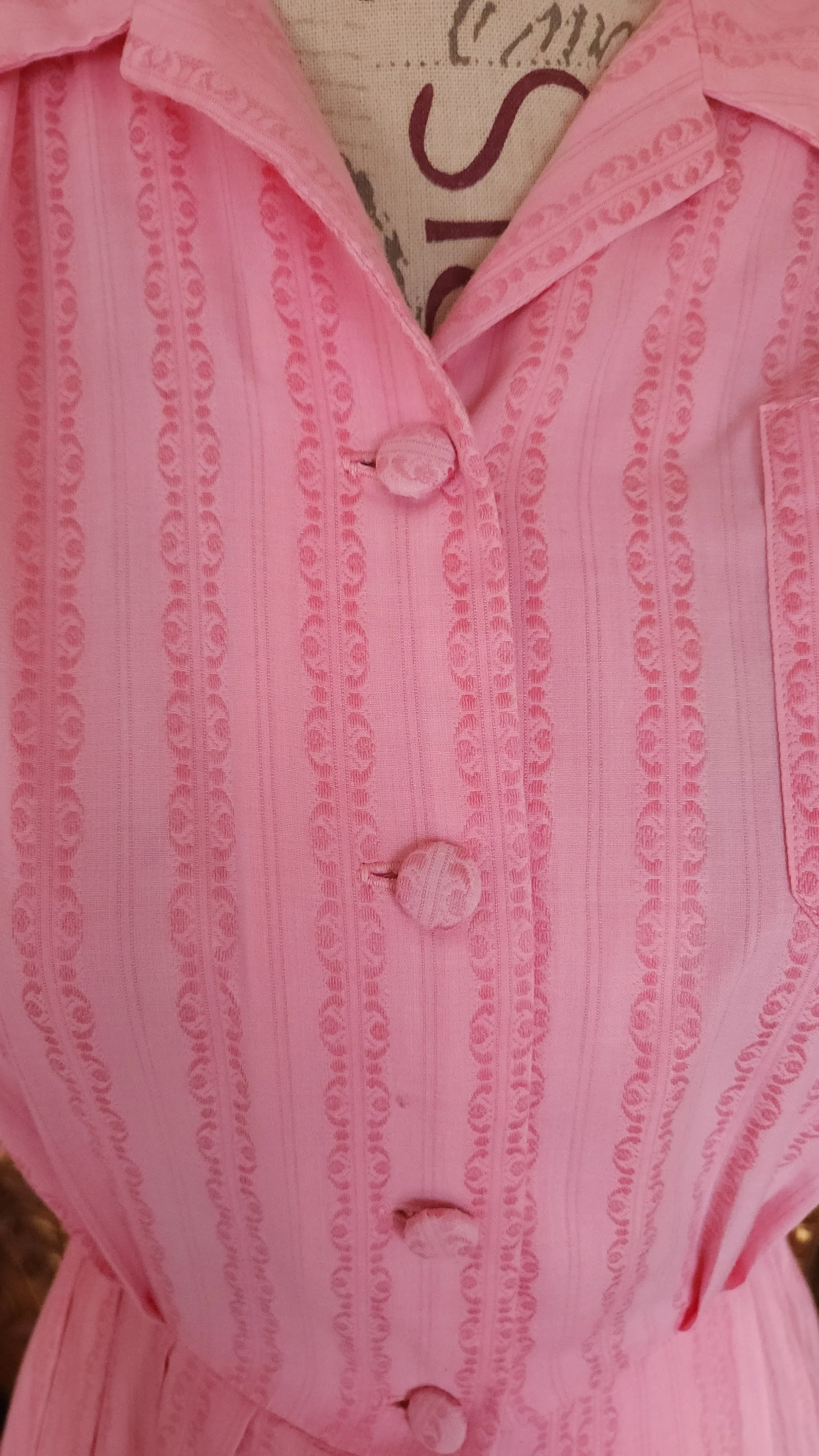 50s/60s Pink Cotton Shirt Waist Day Dress - Image 5