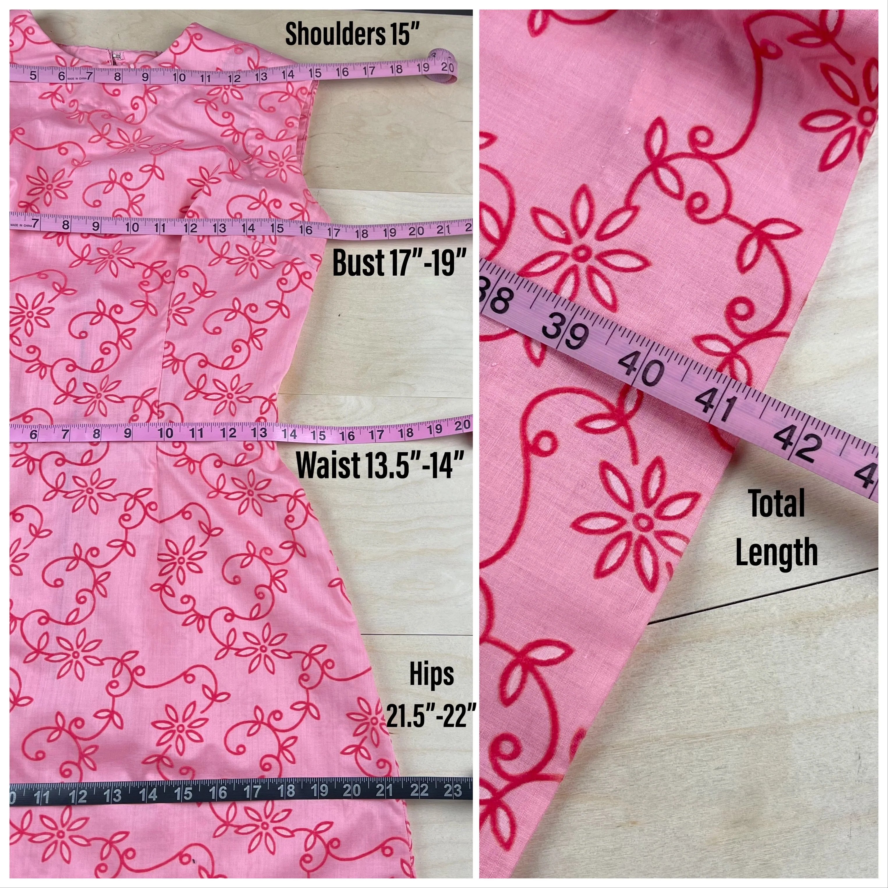50s/60s Pink Flocked Velvet Floral Sheath Dress - Image 8