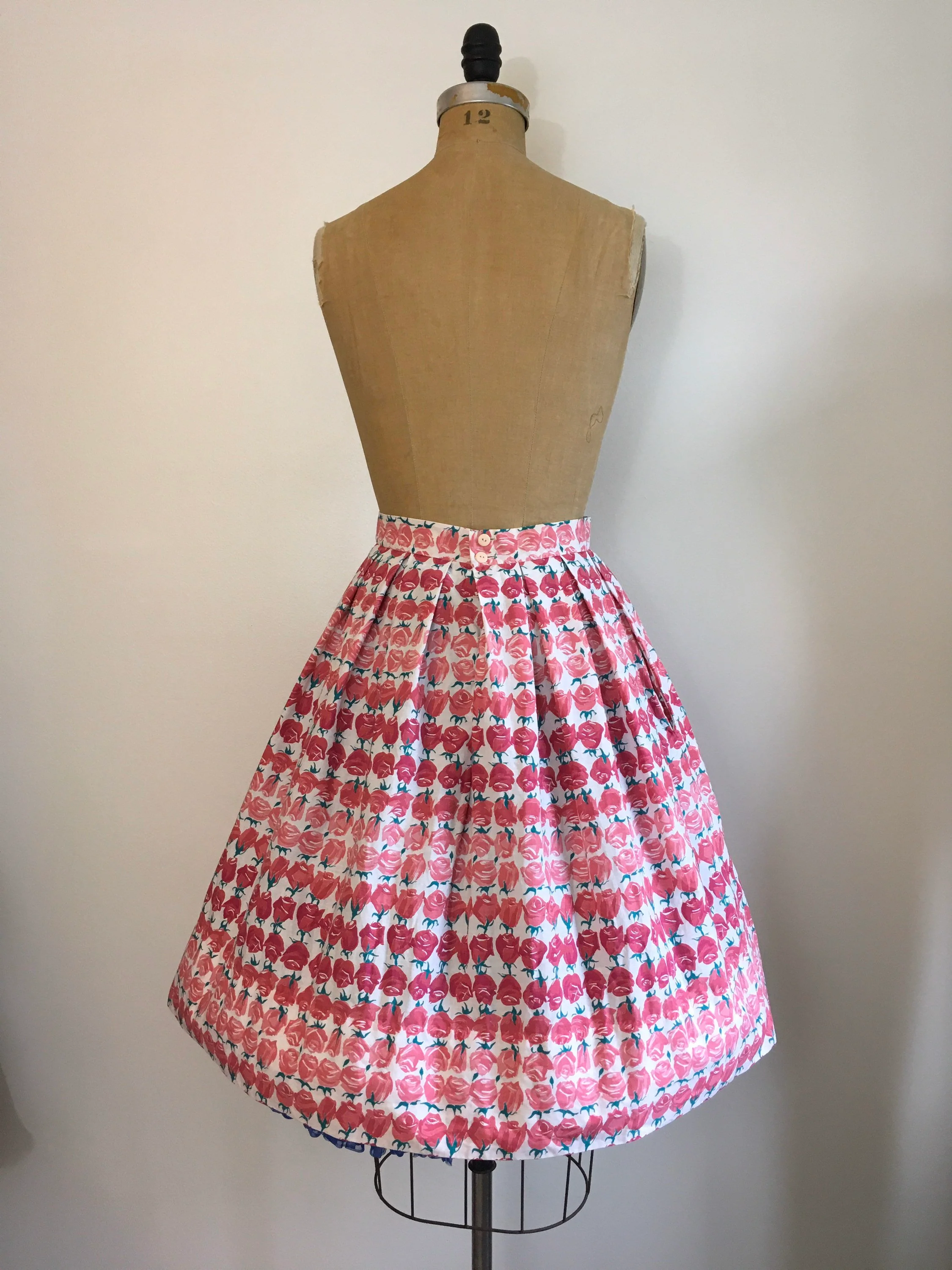 50's/60's Pink Floral Rose Stripe Print Skirt by Tootal Separates - Image 2