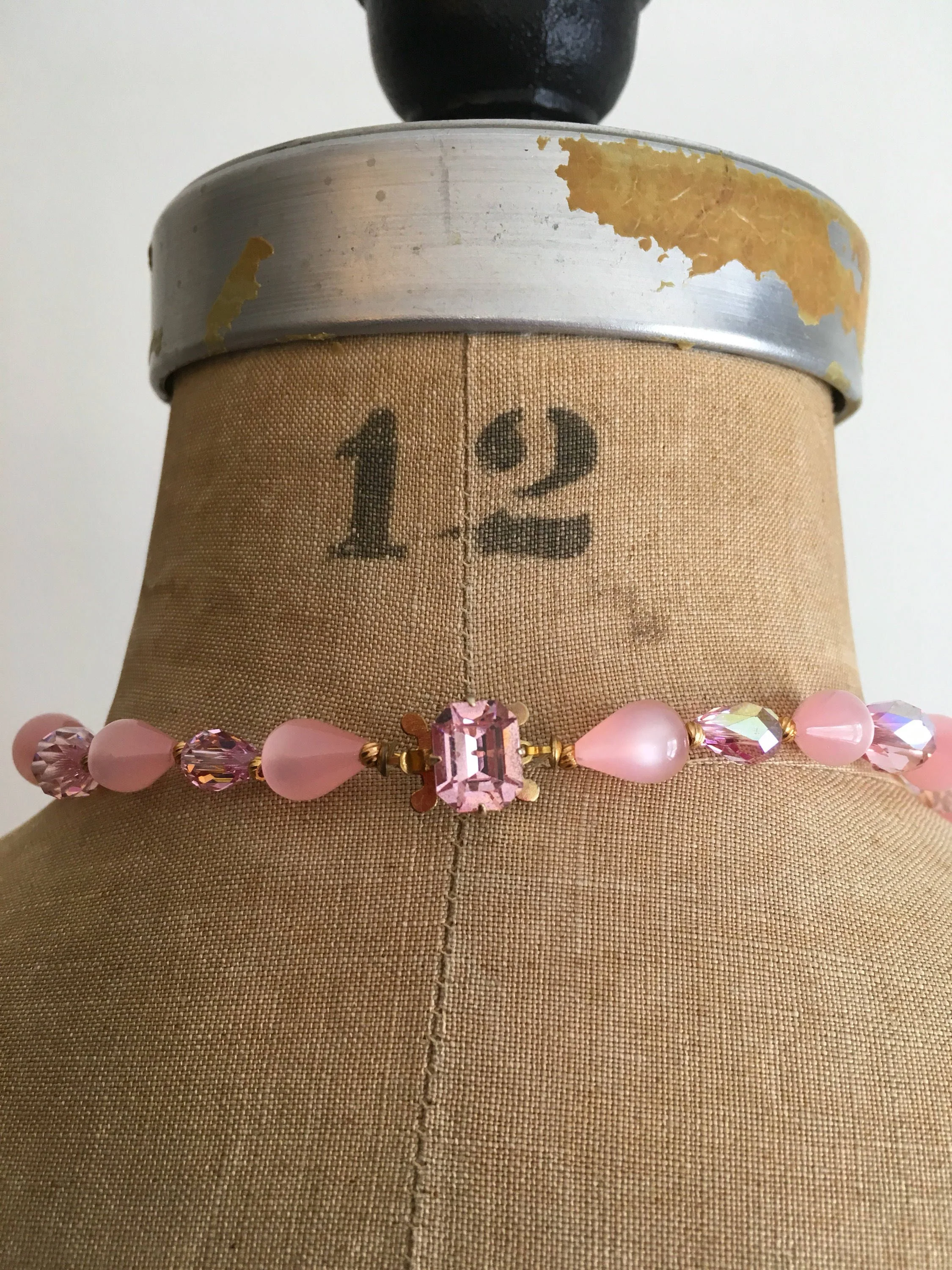50's/60's Pink Moonglow Crystal Bead Necklace - Image 3