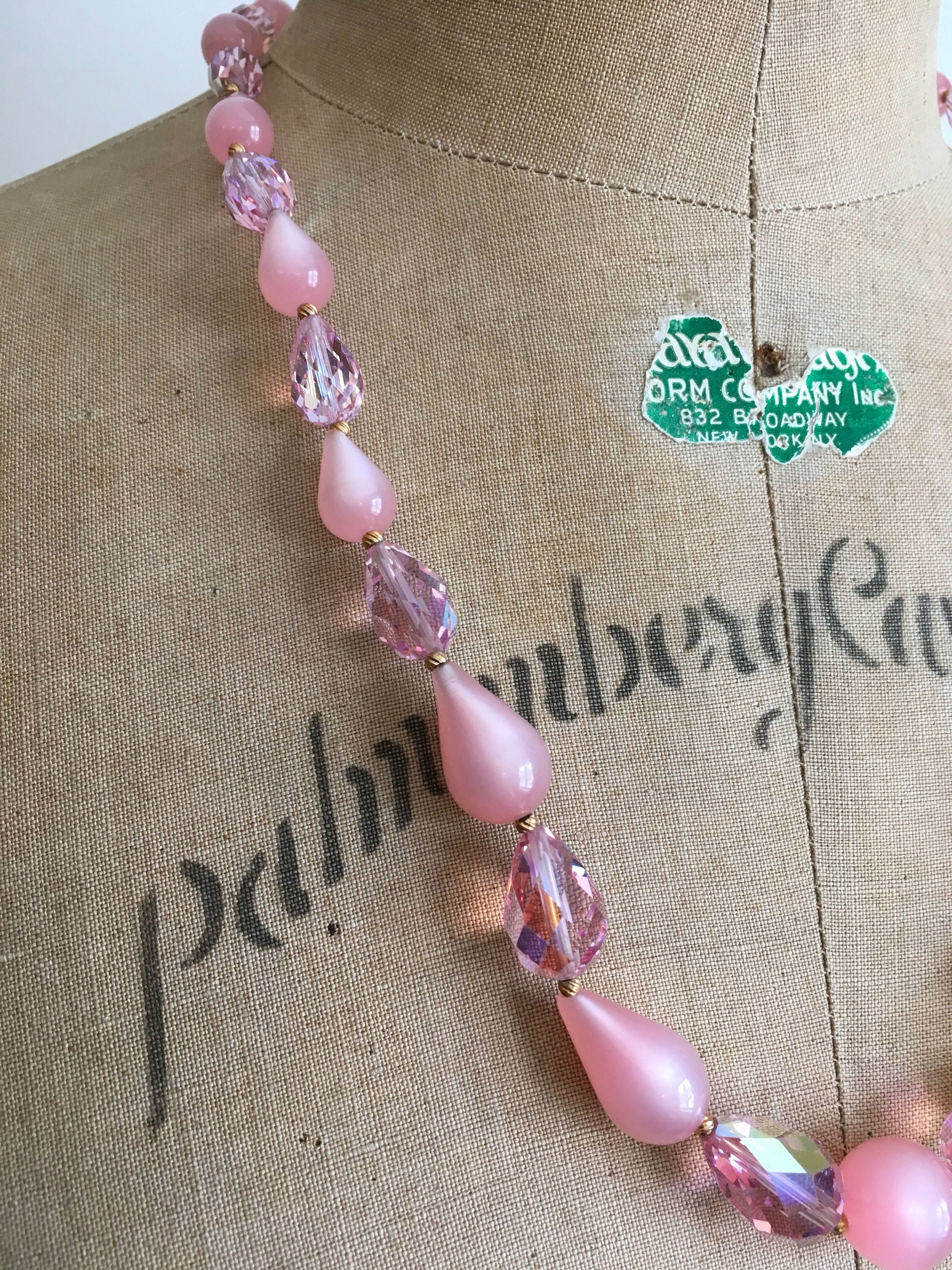 50's/60's Pink Moonglow Crystal Bead Necklace - Image 4