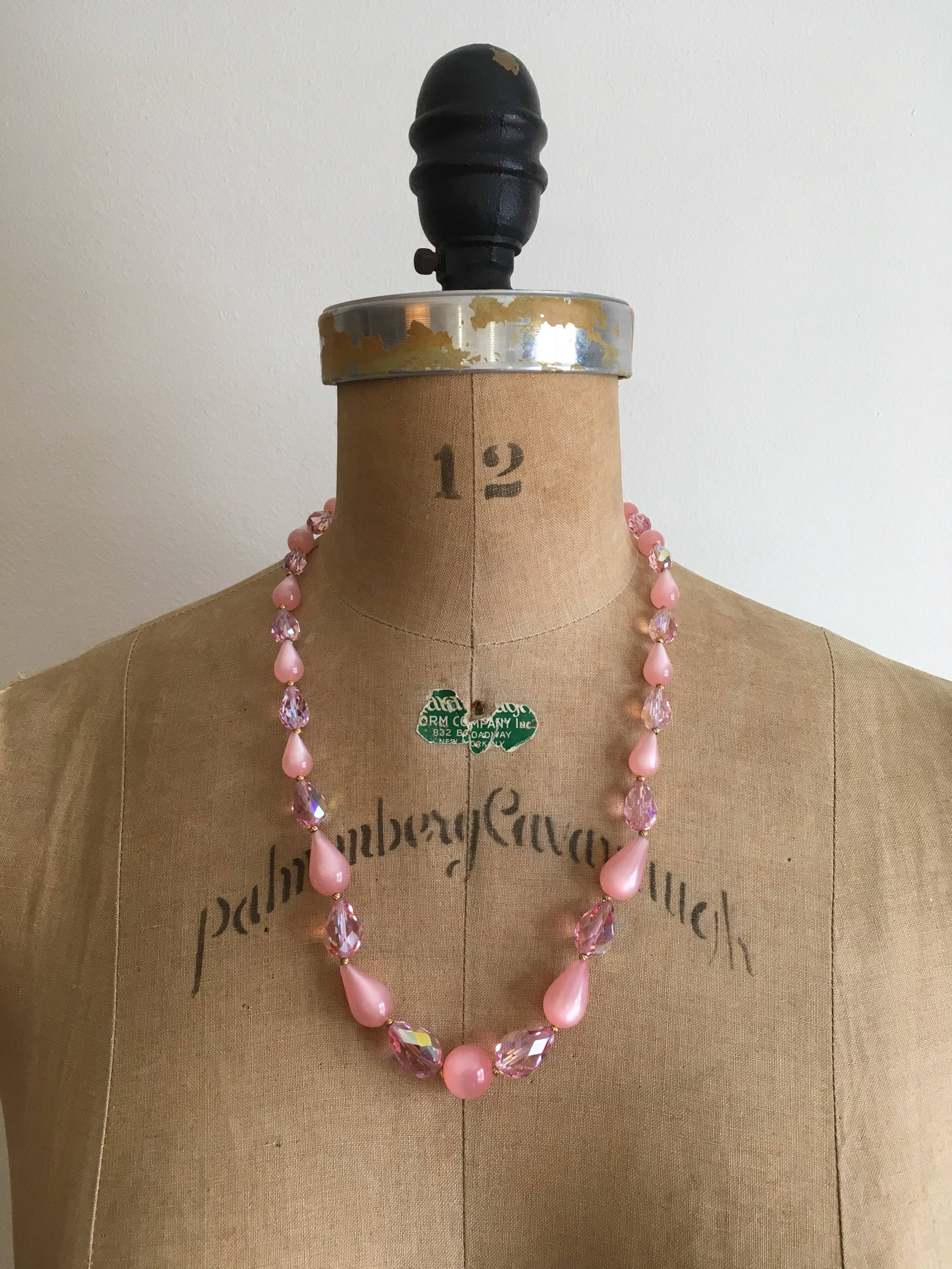 50's/60's Pink Moonglow Crystal Bead Necklace - Image 5