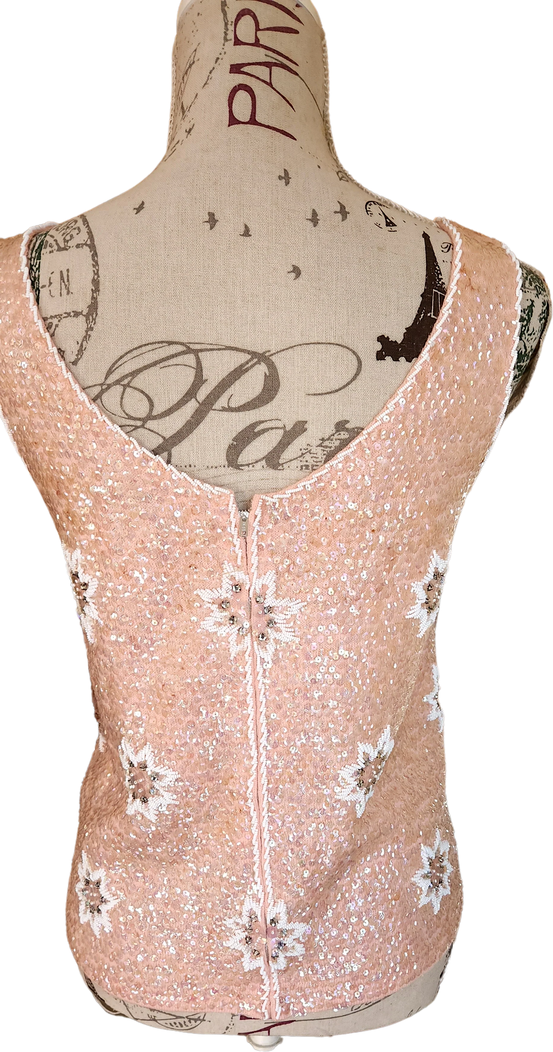 50s/60s Pink Sequin Beaded Sweater Top By Regalia Imports - Image 2