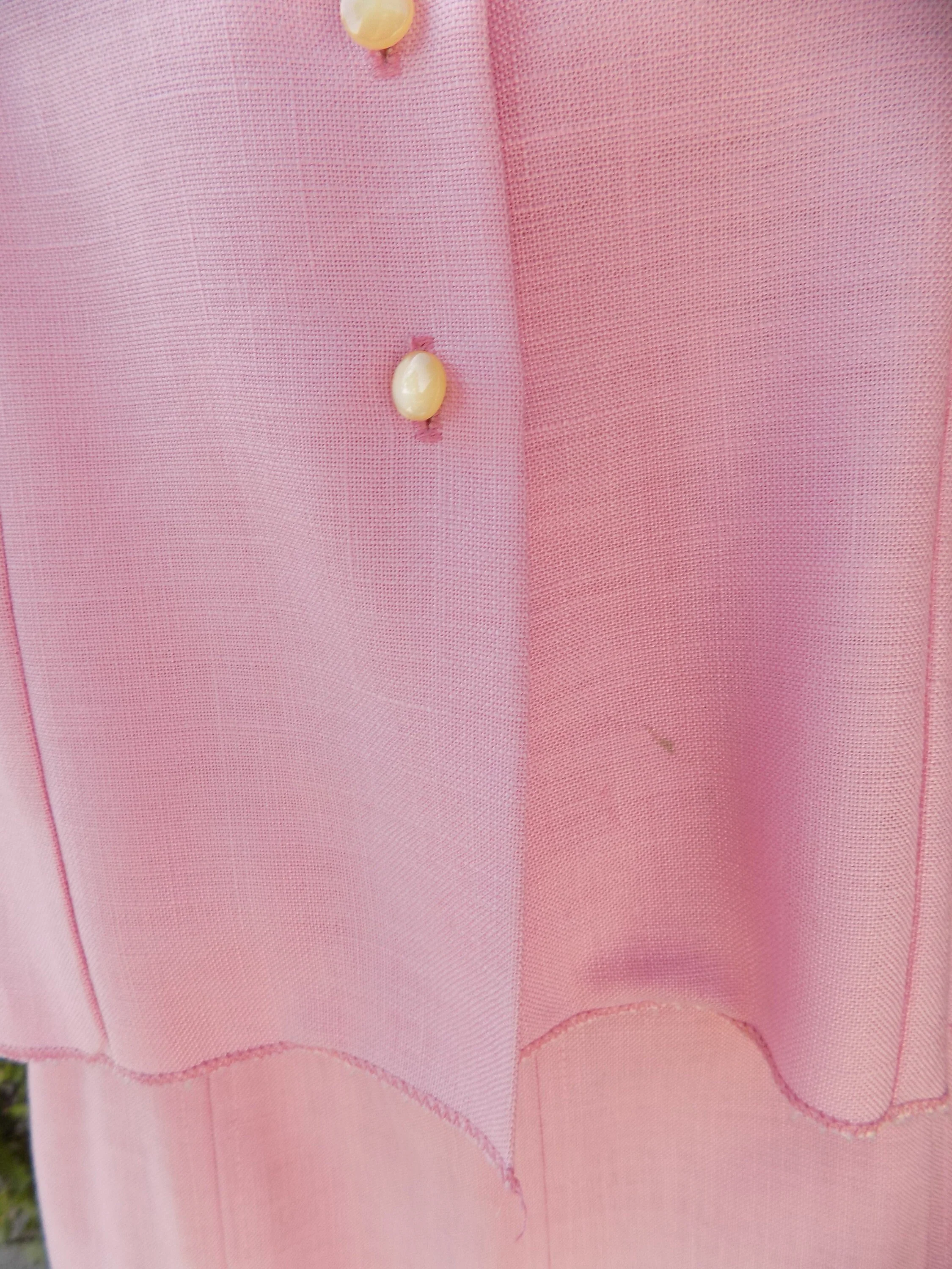 50s 60s Pink Two Piece Skirt and Blouse Sleeveless Summer Box Pleats Midcalf Loop Collar Belt Loops Back Kick Pleat - Image 7