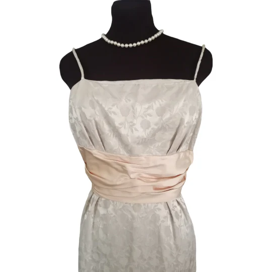 50s/60s Pinup Cocktail Dress Brocade Floral Satin Sash By Marcy Allen Original - Image 4