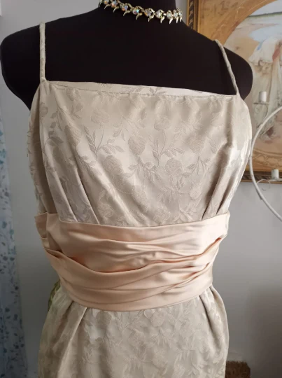 50s/60s Pinup Cocktail Dress Brocade Floral Satin Sash By Marcy Allen Original - Image 6