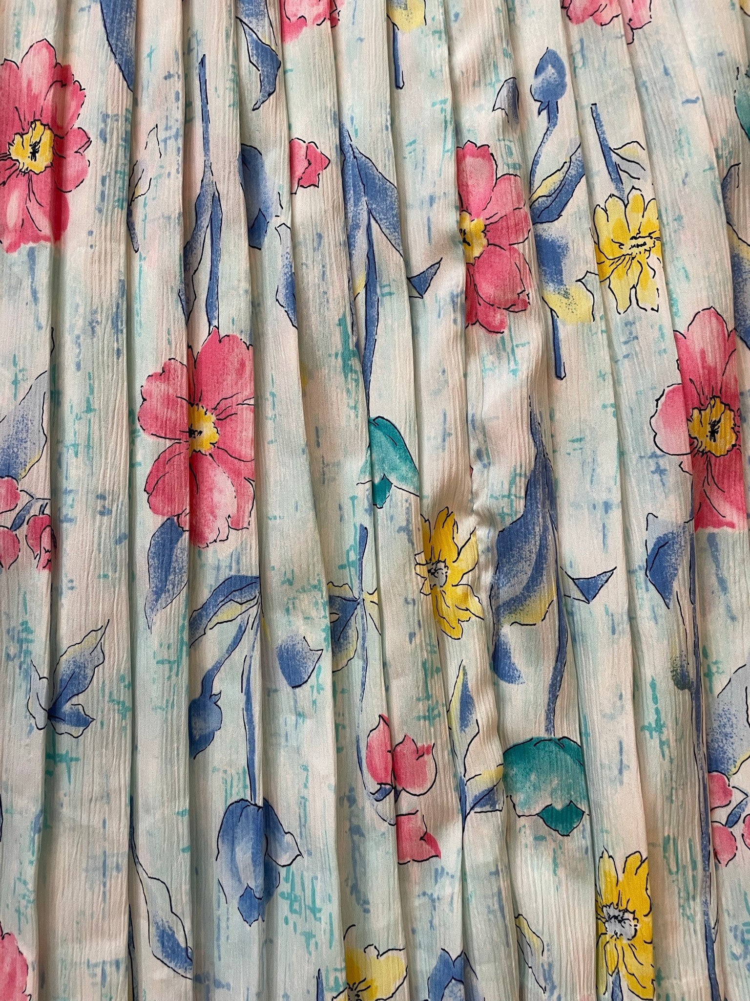 50s/60s Pleated Watercolor Floral Elastic Waistband Skirt By Graff Californiawear - Image 2