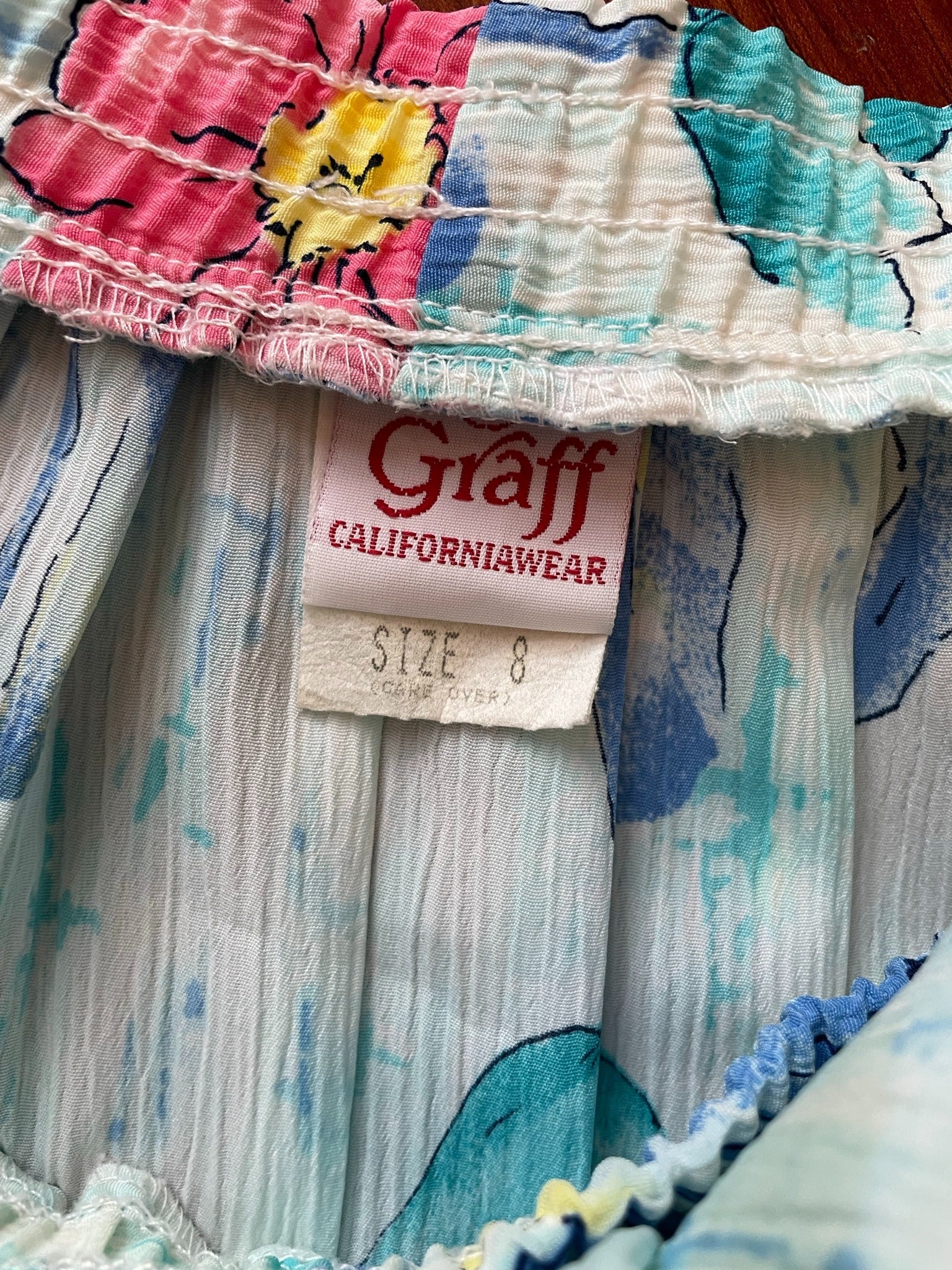 50s/60s Pleated Watercolor Floral Elastic Waistband Skirt By Graff Californiawear - Image 3