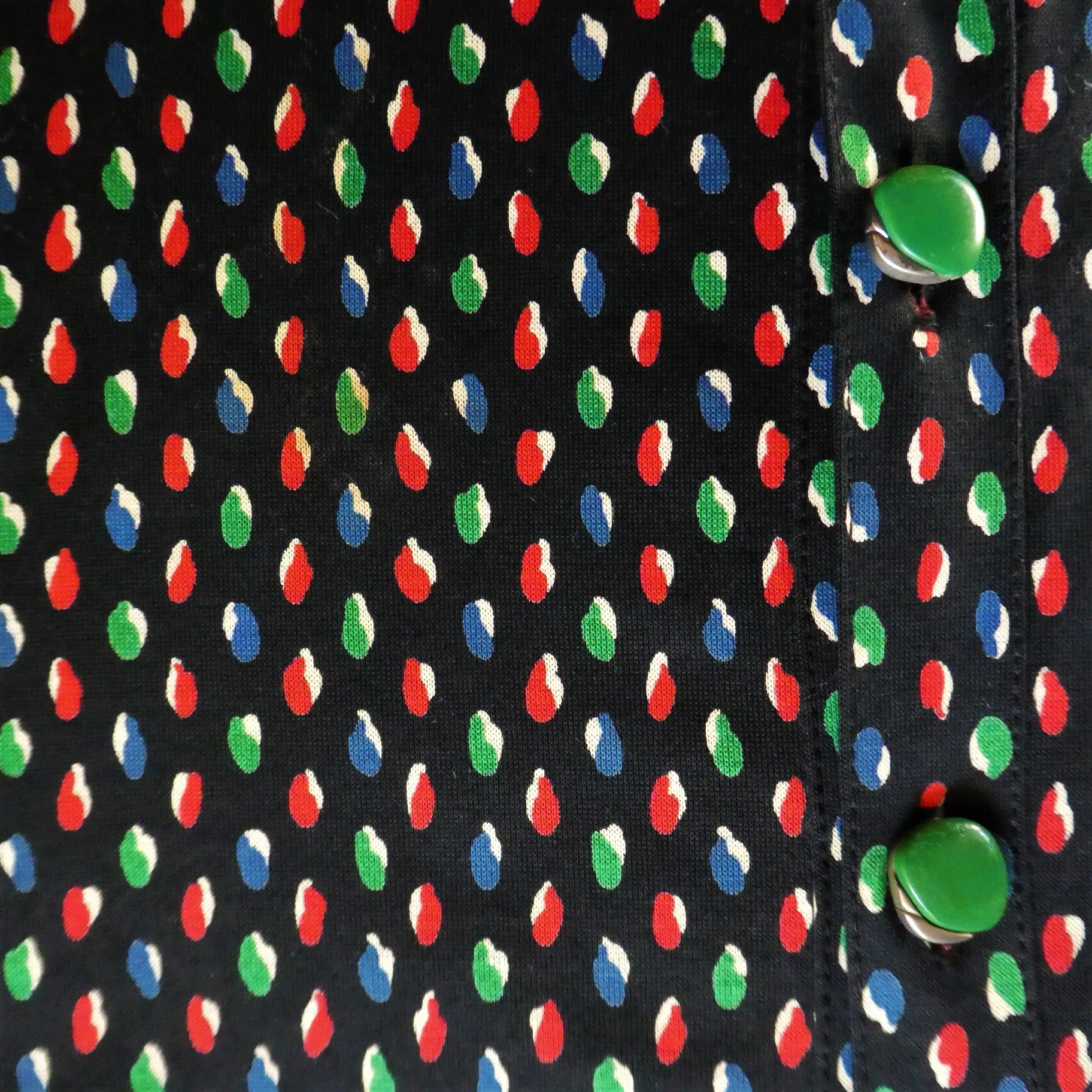 50s/60s Poly Knit Mcm Midi Dress Polka Teardrops Academia - Image 8