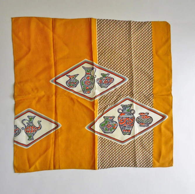 50s 60s Pottery Themed Scarf Ceramics Art Pottery Grecian Urn - Image 2