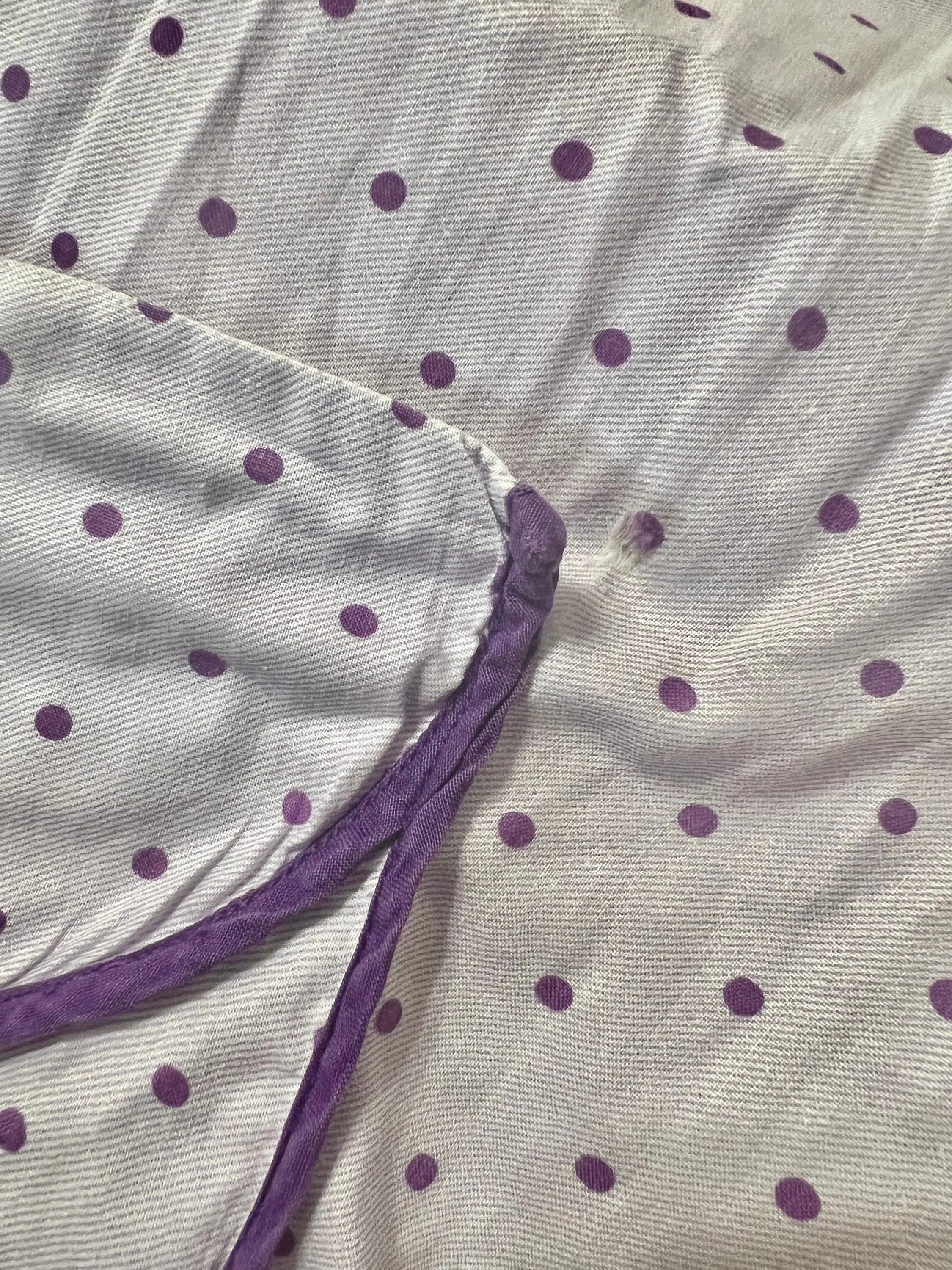 50s/60s Purple Lilac Polka Dot Scalloped Button Up Smock Sleeveless Pocket Dress - Image 6
