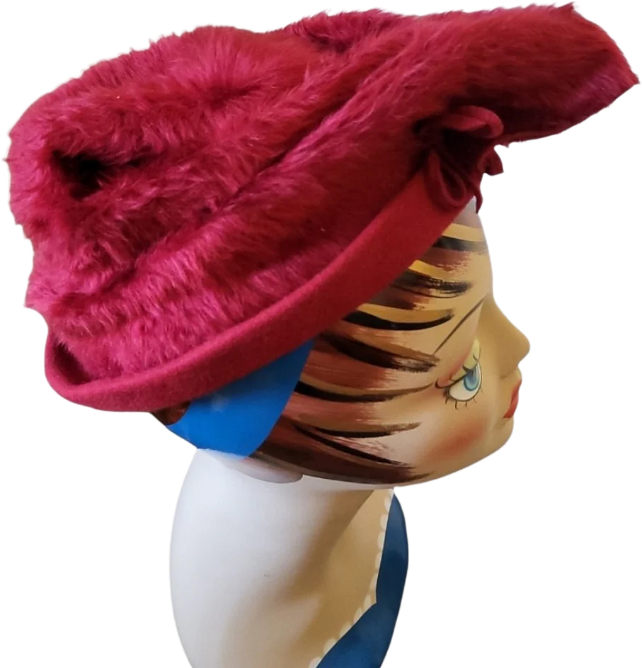50s/60s Red Faux Fur Formal Hat By Ocella Austria
