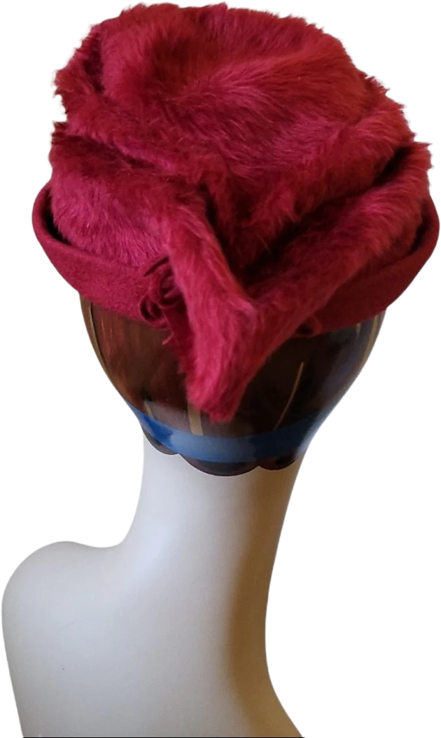 50s/60s Red Faux Fur Formal Hat By Ocella Austria - Image 2