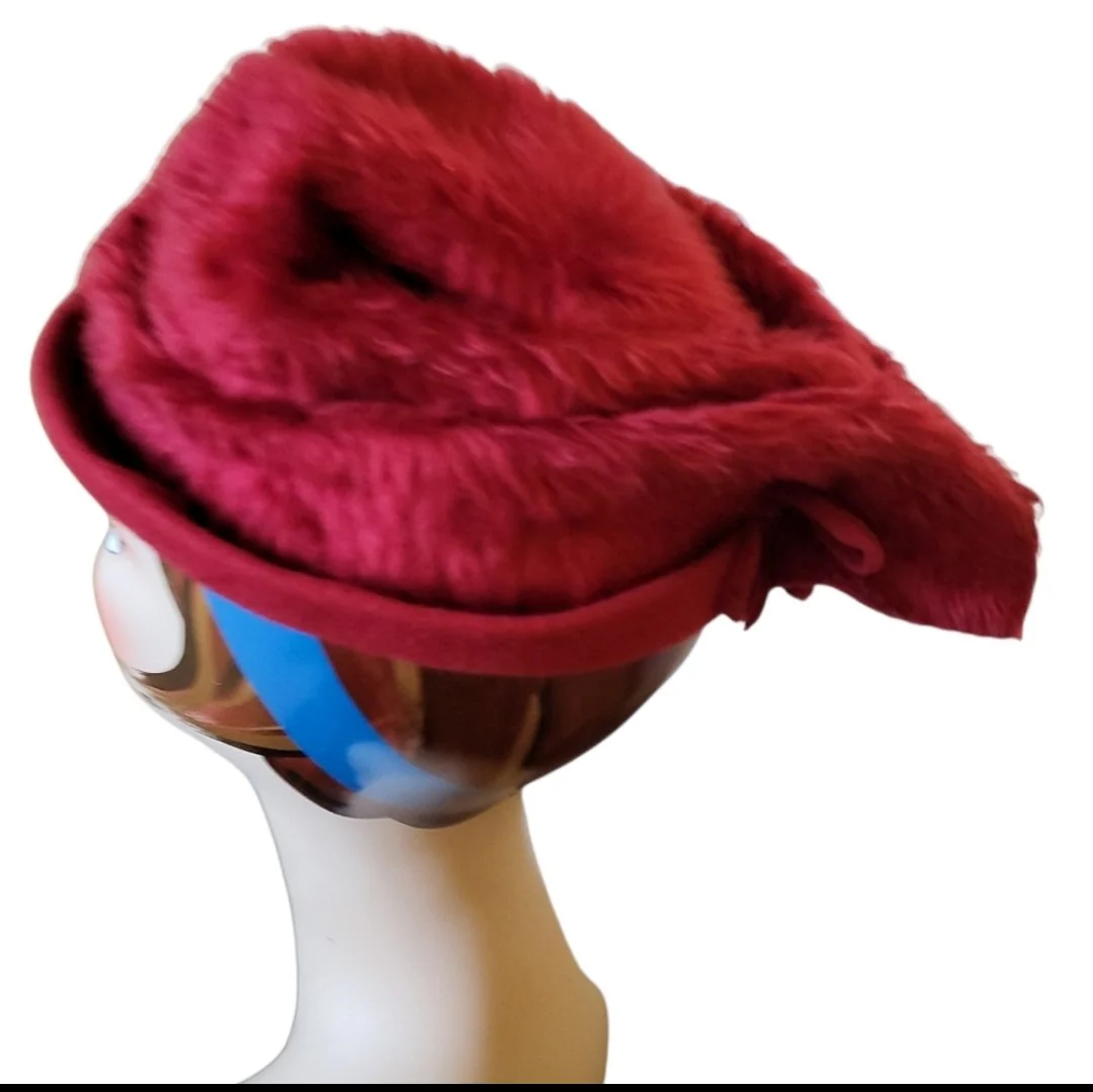 50s/60s Red Faux Fur Formal Hat By Ocella Austria - Image 3