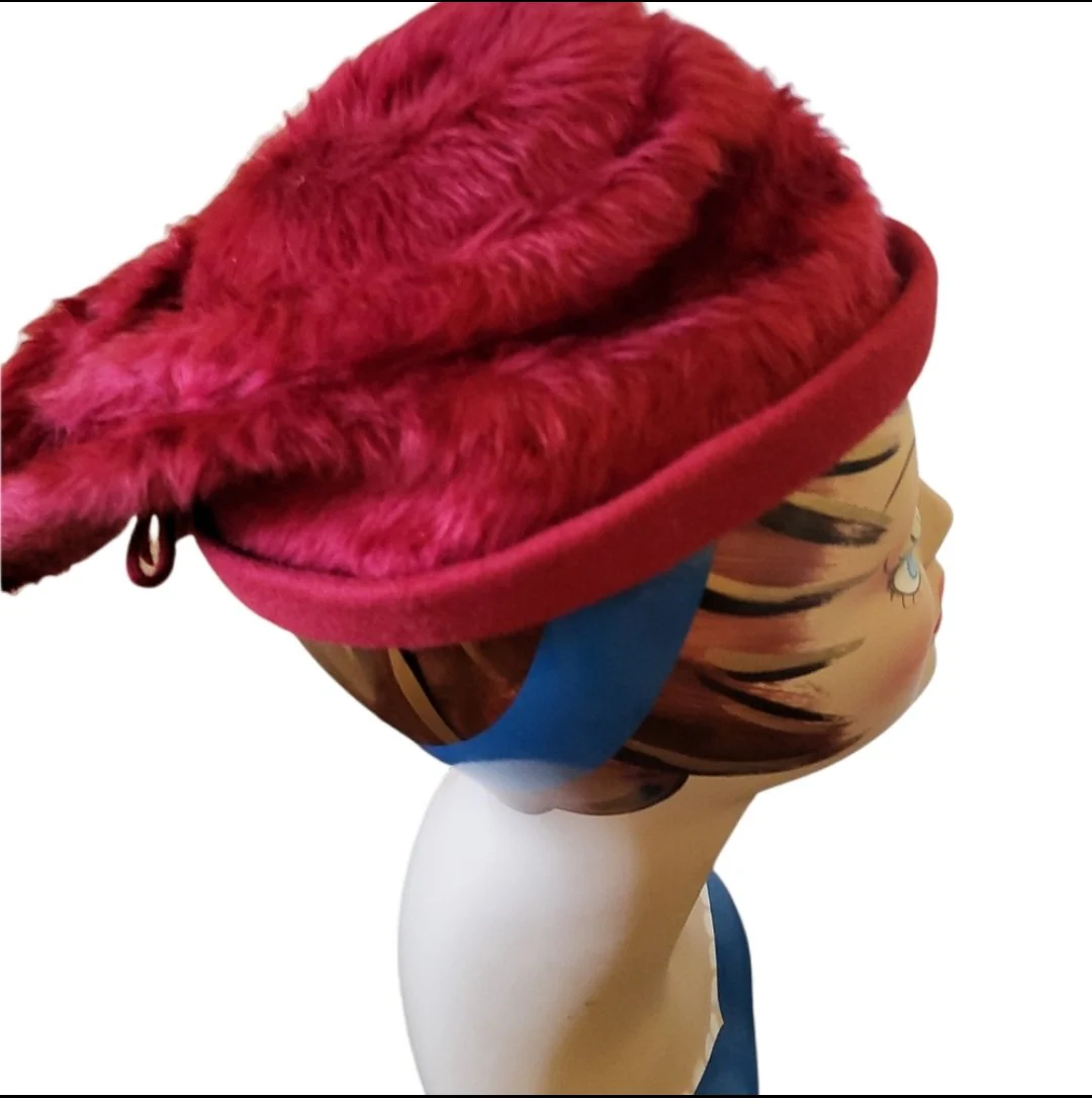 50s/60s Red Faux Fur Formal Hat By Ocella Austria - Image 4