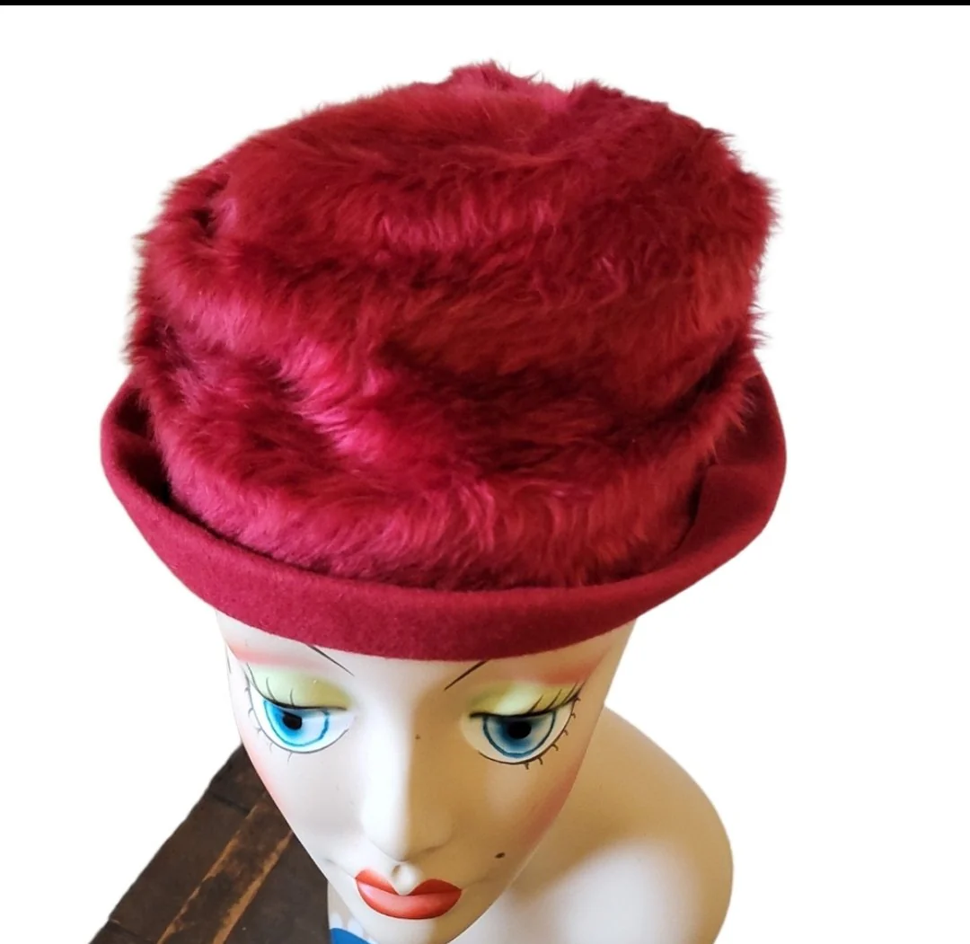 50s/60s Red Faux Fur Formal Hat By Ocella Austria - Image 5
