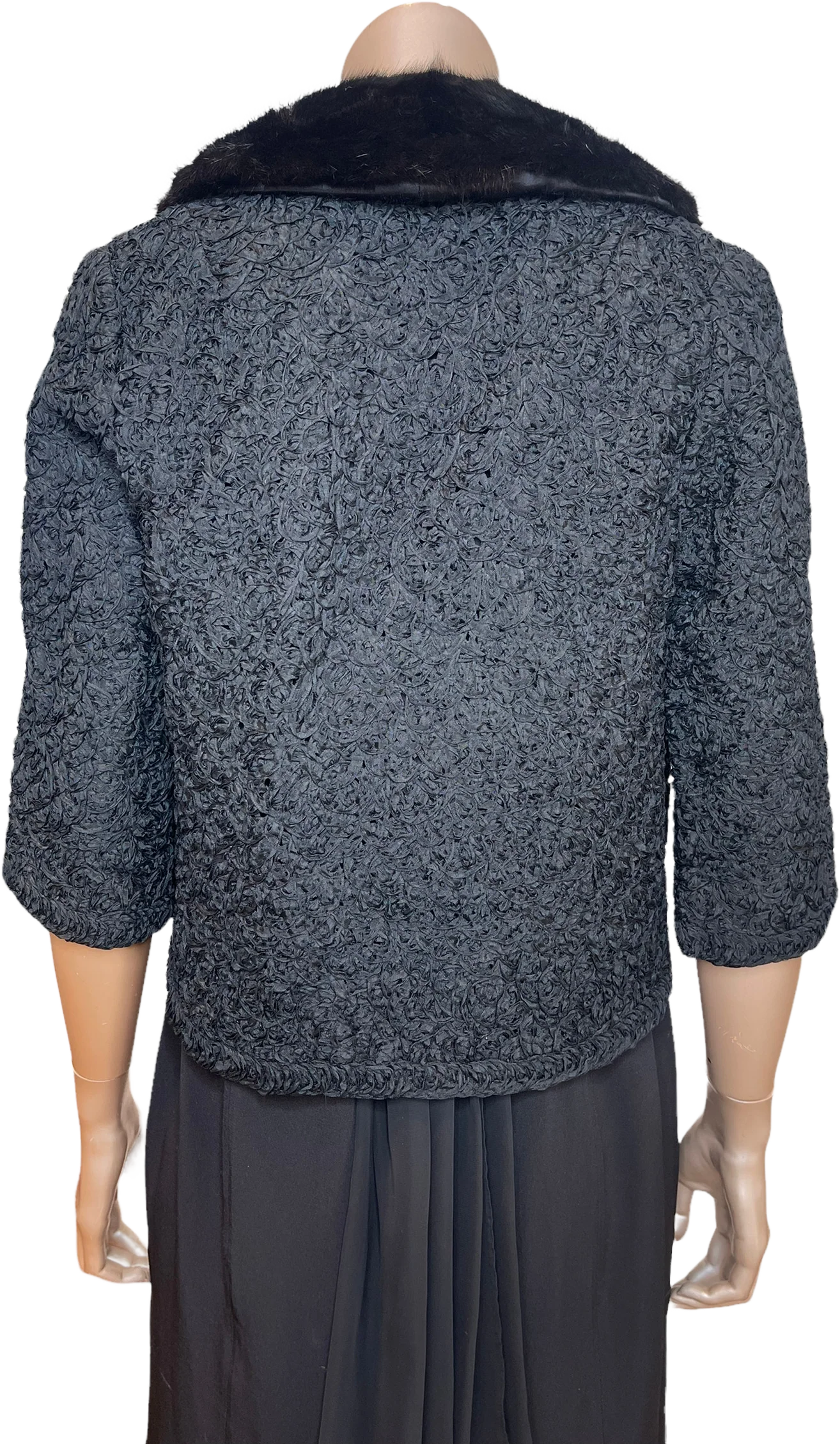 50s/60s Ribbon Knit Cardigan Woth Removable Fur Collar - Image 2