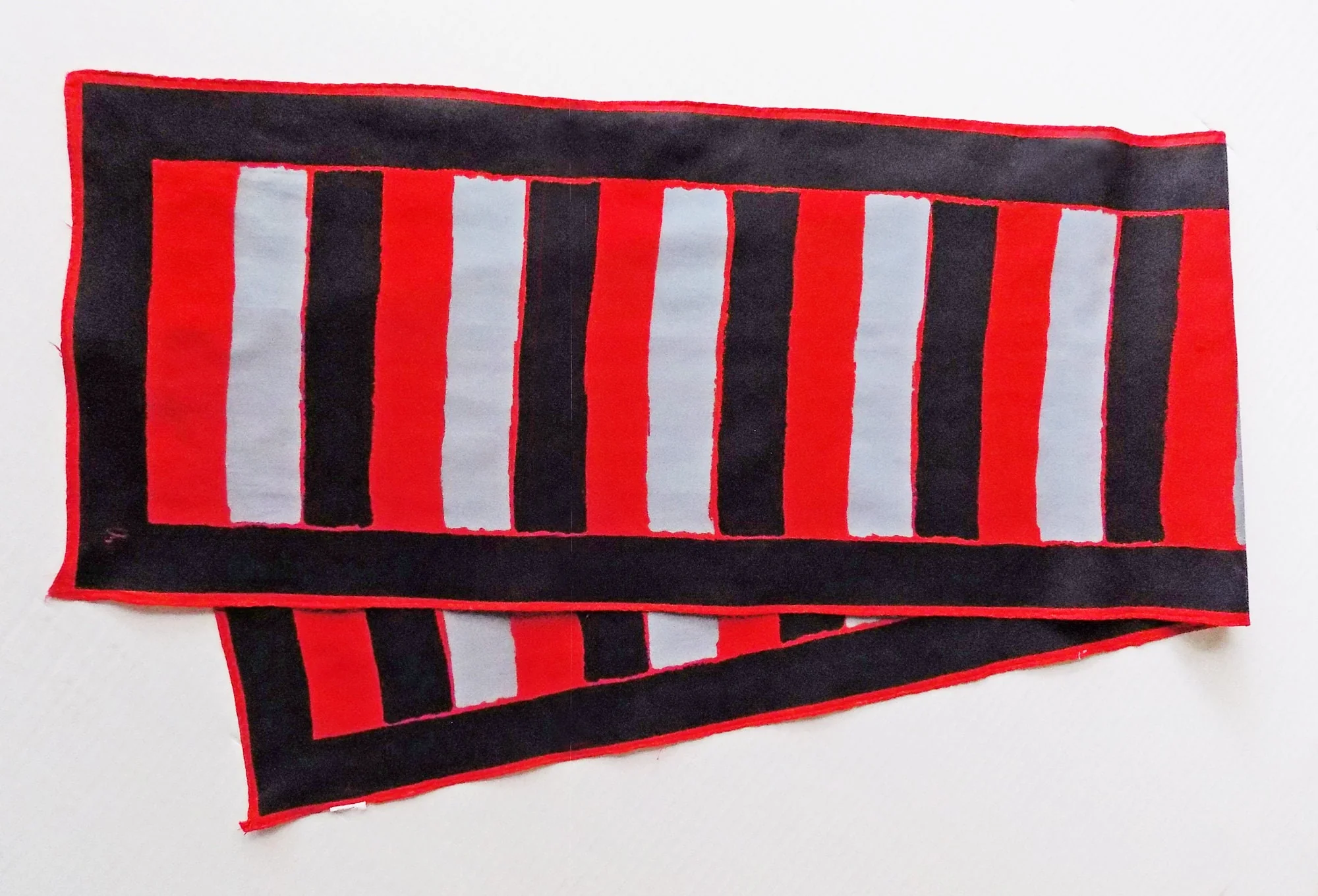 50s 60s Scarf In Red Black and Gray Silk 45" X 10" by Vera - Image 2