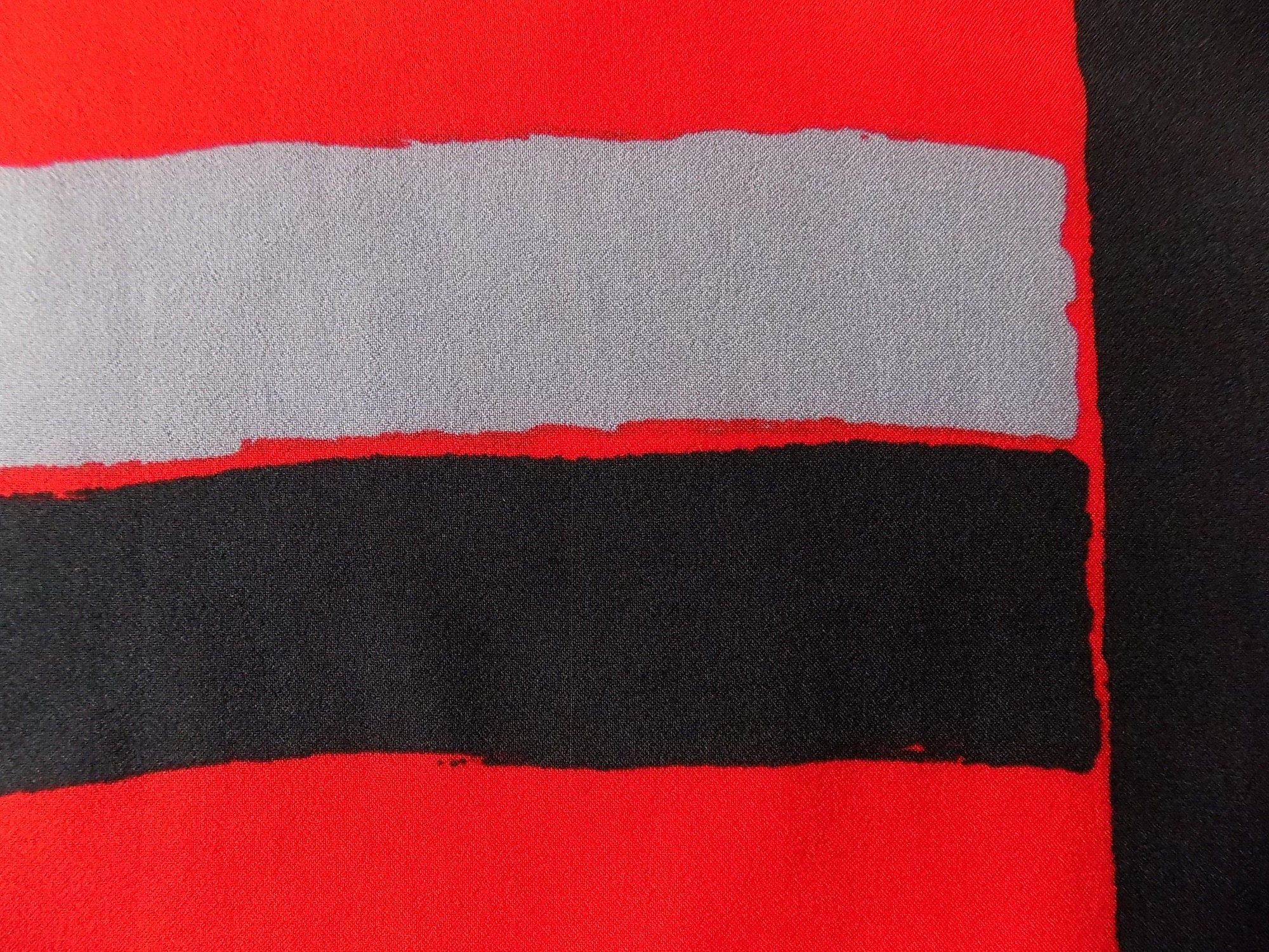 50s 60s Scarf In Red Black and Gray Silk 45" X 10" by Vera - Image 3