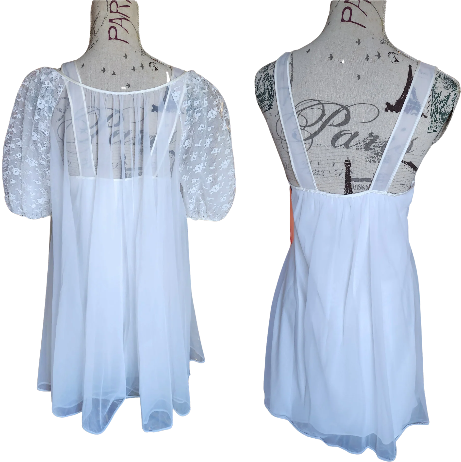 50s/60s Sexy Short White Chiffon Bridal Peignoir Set By Movie Star - Image 2