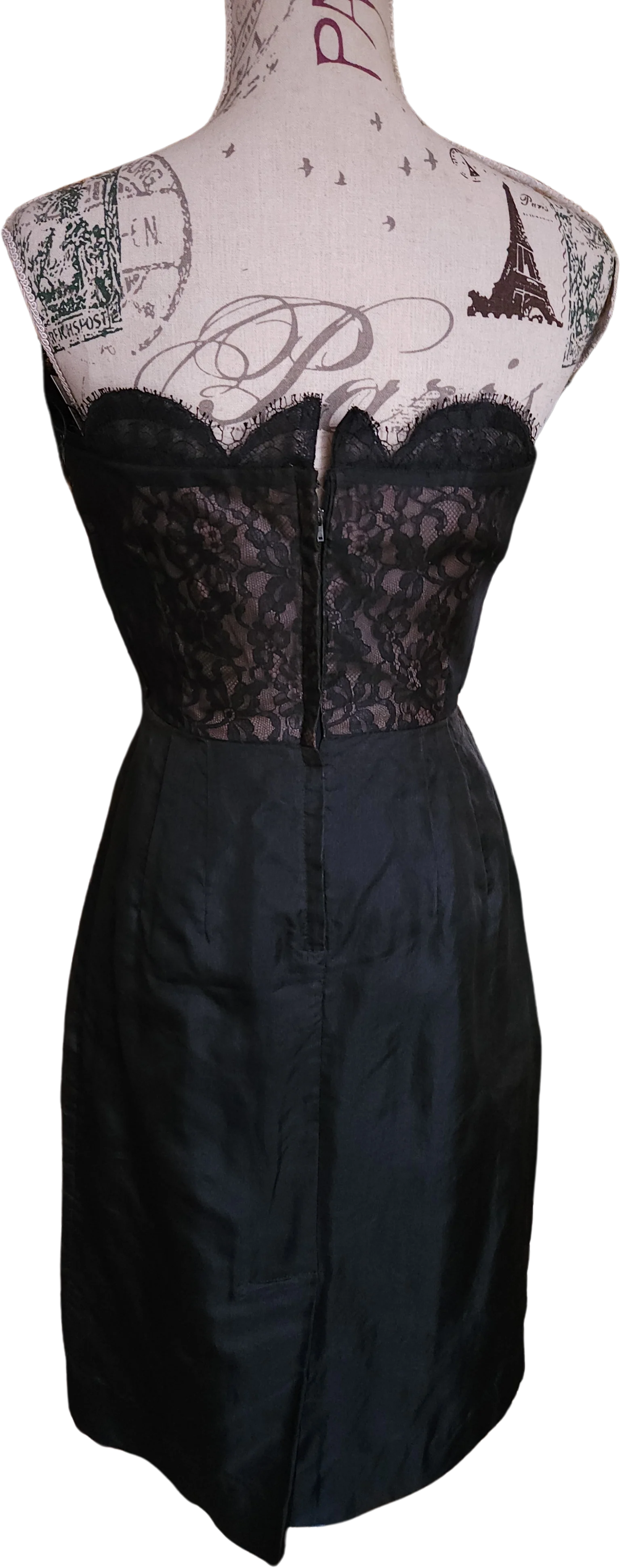 50s/60s Sexy Strapless Black Lace And Silk Cocktail Dress - Image 2