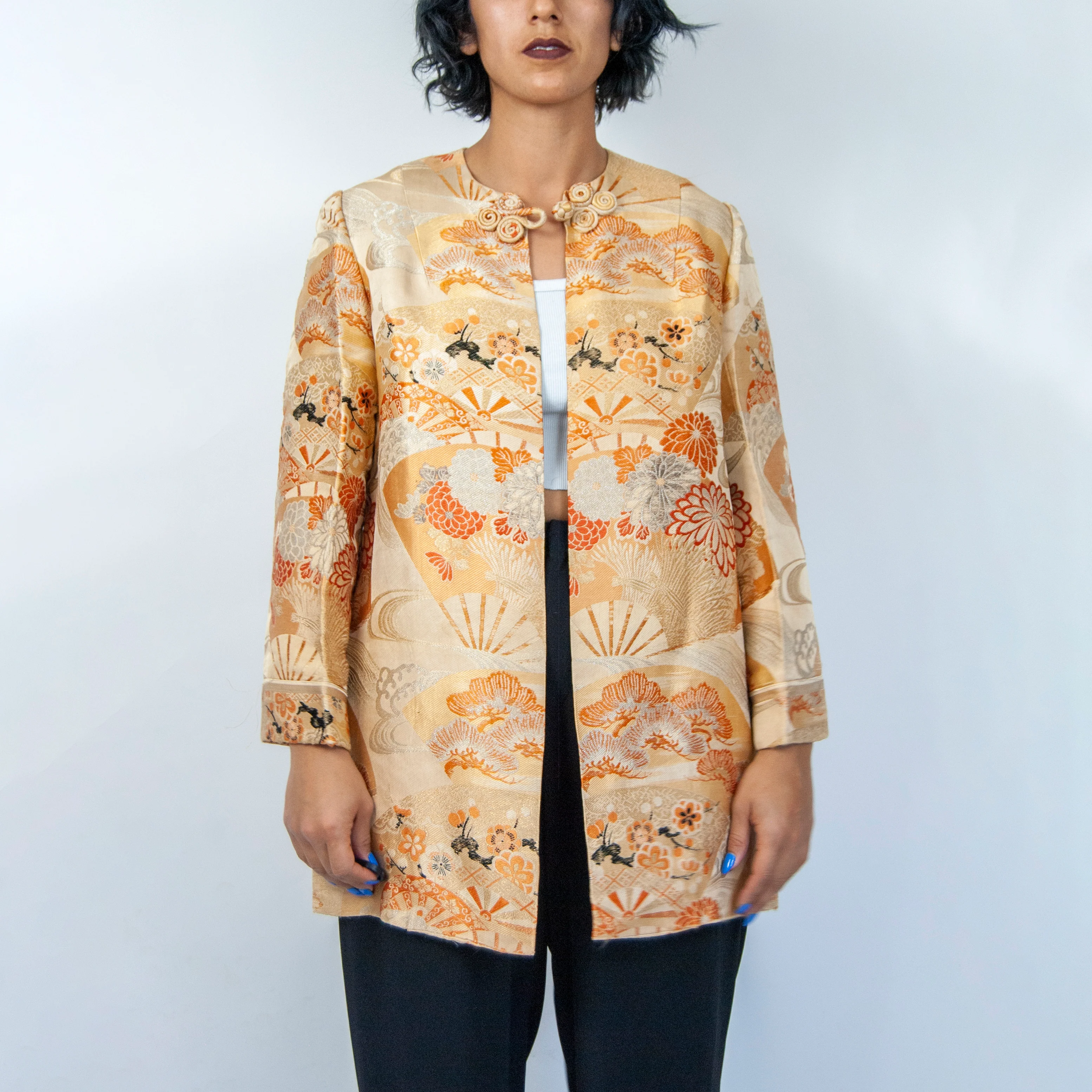 50s/60s Silk Orange Brocade Jacket - Image 2