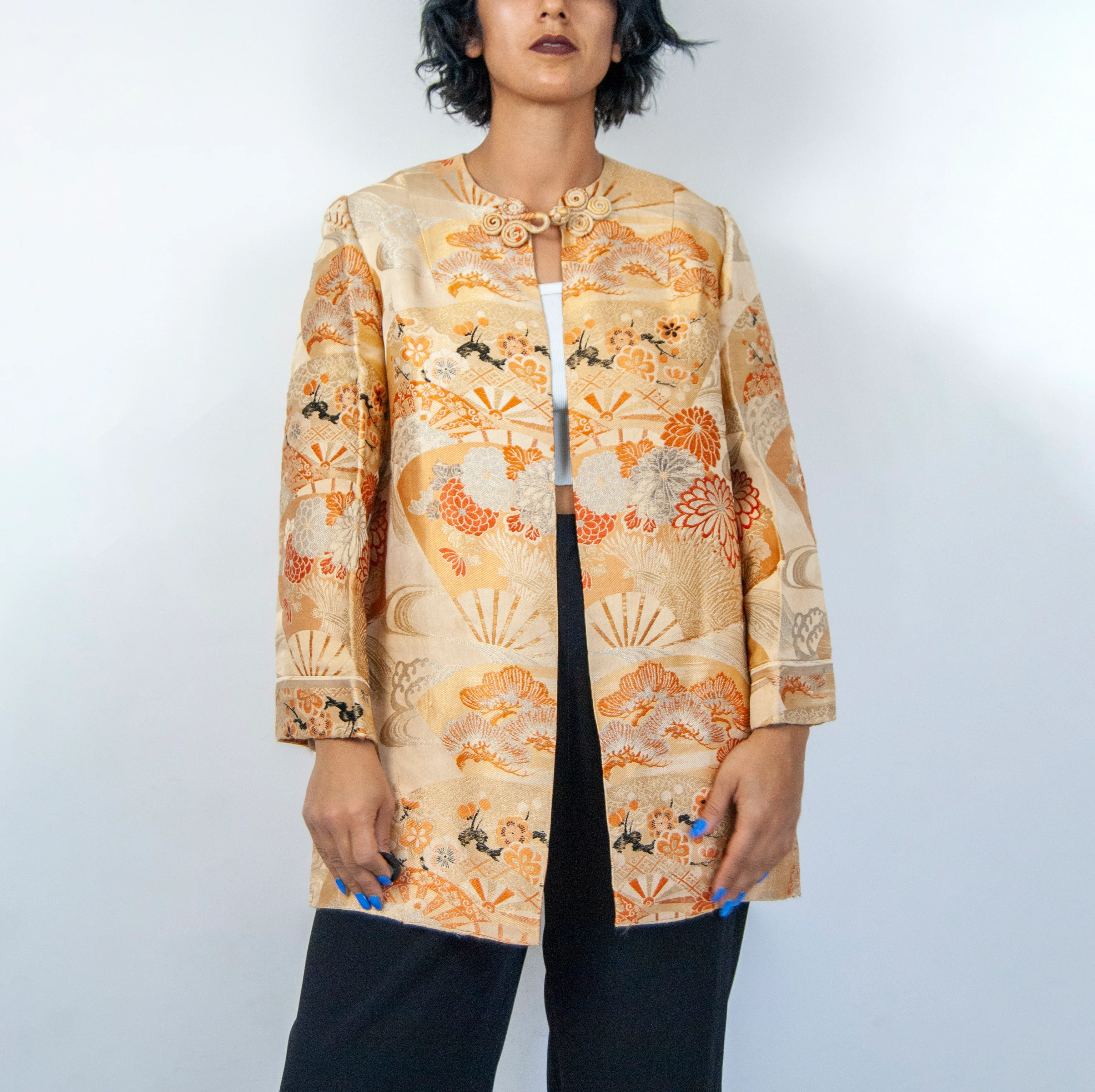 50s/60s Silk Orange Brocade Jacket - Image 3