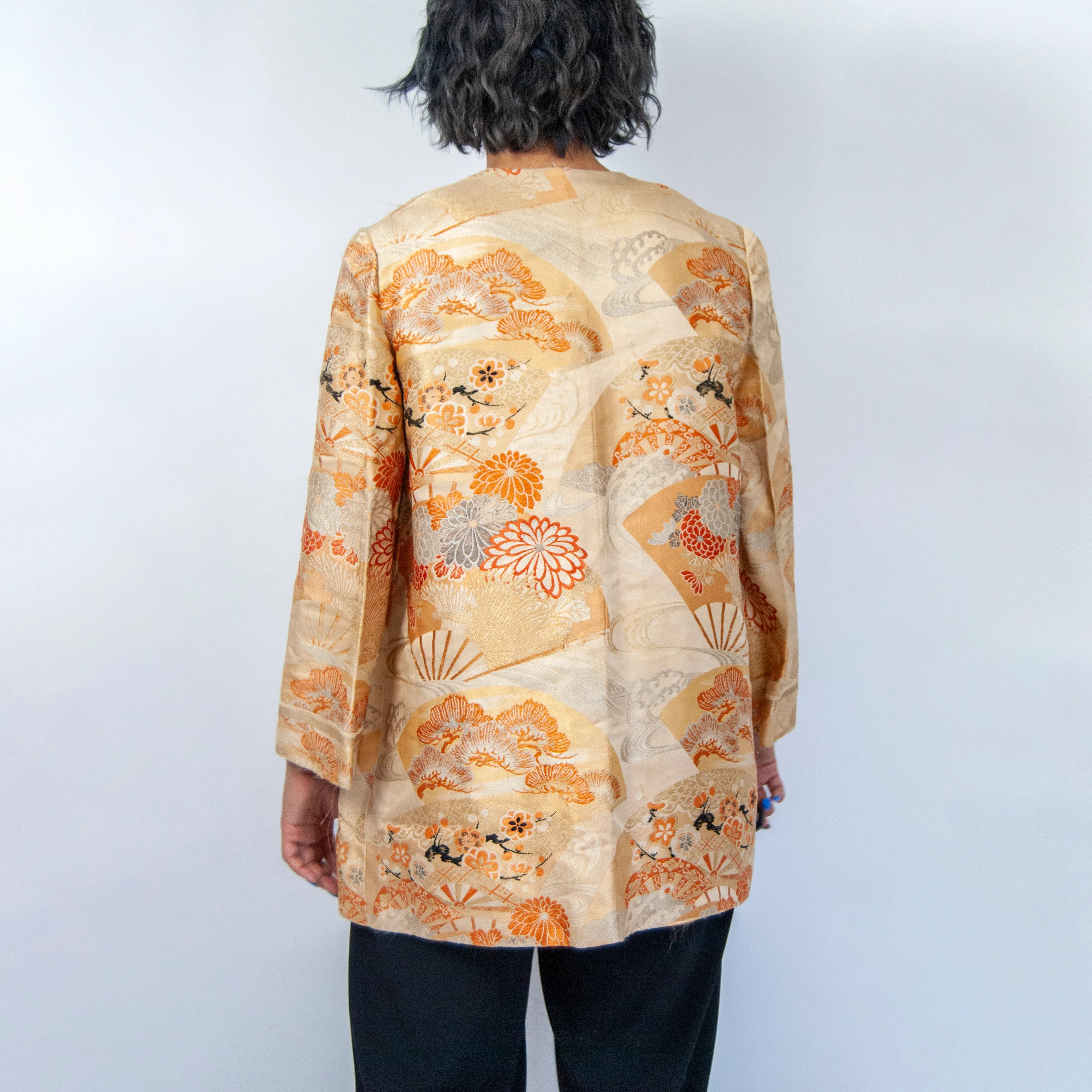50s/60s Silk Orange Brocade Jacket - Image 4